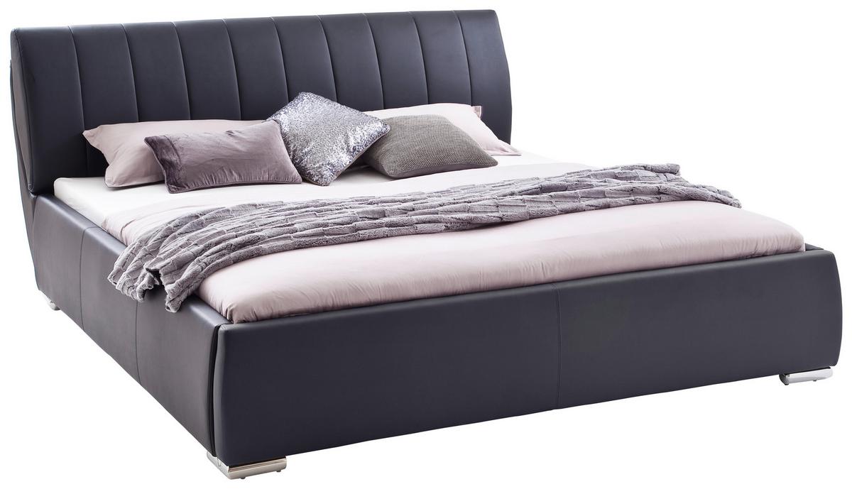Polsterbett mit Bettkasten + Lattenrost 180x200 cm Bern - Chromfarben/Schwarz, Design, Holz/Textil (180/200cm) - Livetastic
