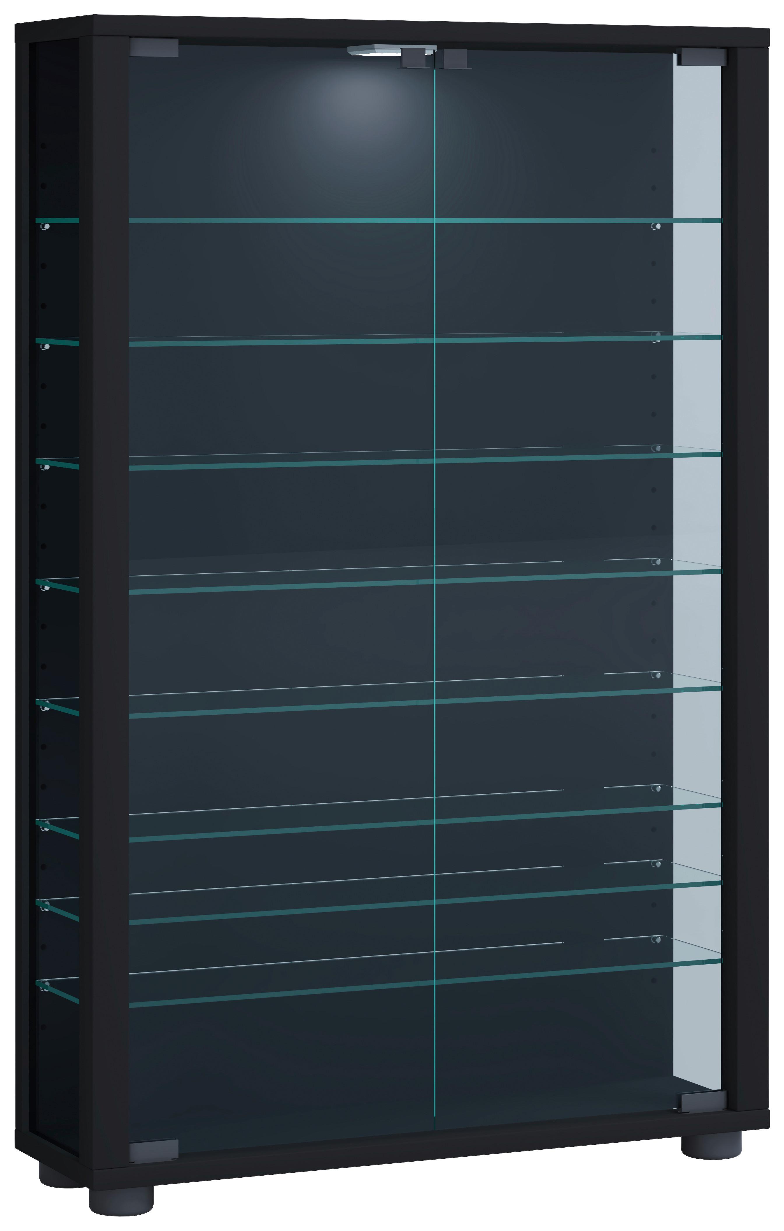 Vitrine Lumo Mini Schwarz - Transparent/Schwarz, Design, Glas/Holzwerkstoff (59/90/18cm) - MID.YOU