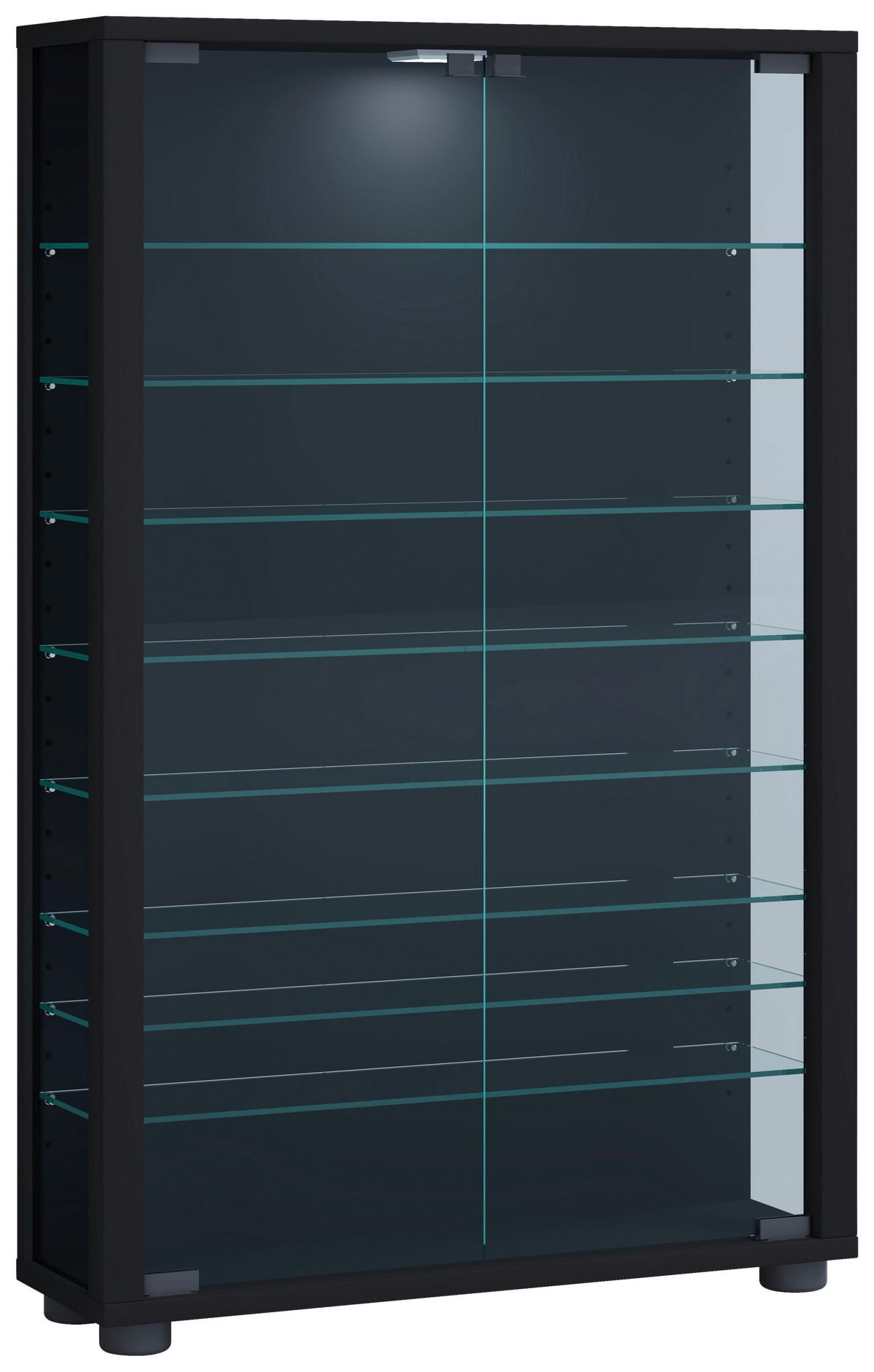 Vitrine Lumo Mini Schwarz - Transparent/Schwarz, Design, Glas/Holzwerkstoff (59/90/18cm) - MID.YOU