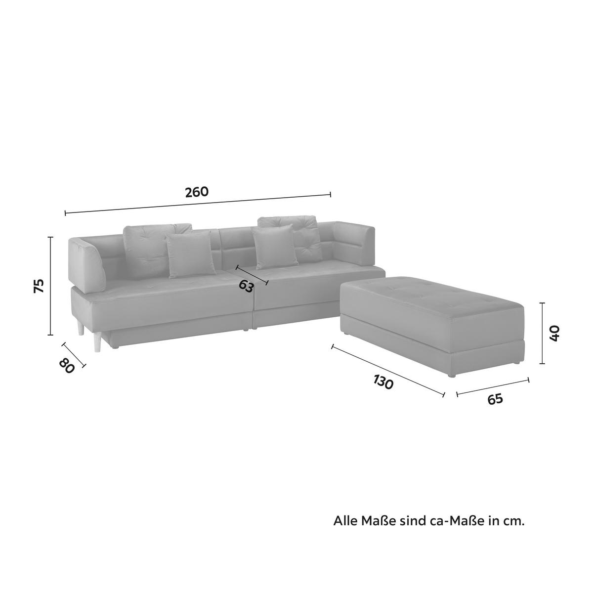 Sametová pohovka s taburetem ELIZA tmavě šedá - černá/tmavě šedá, Moderní, dřevo/textil (260/75/210cm) - Bessagi Home