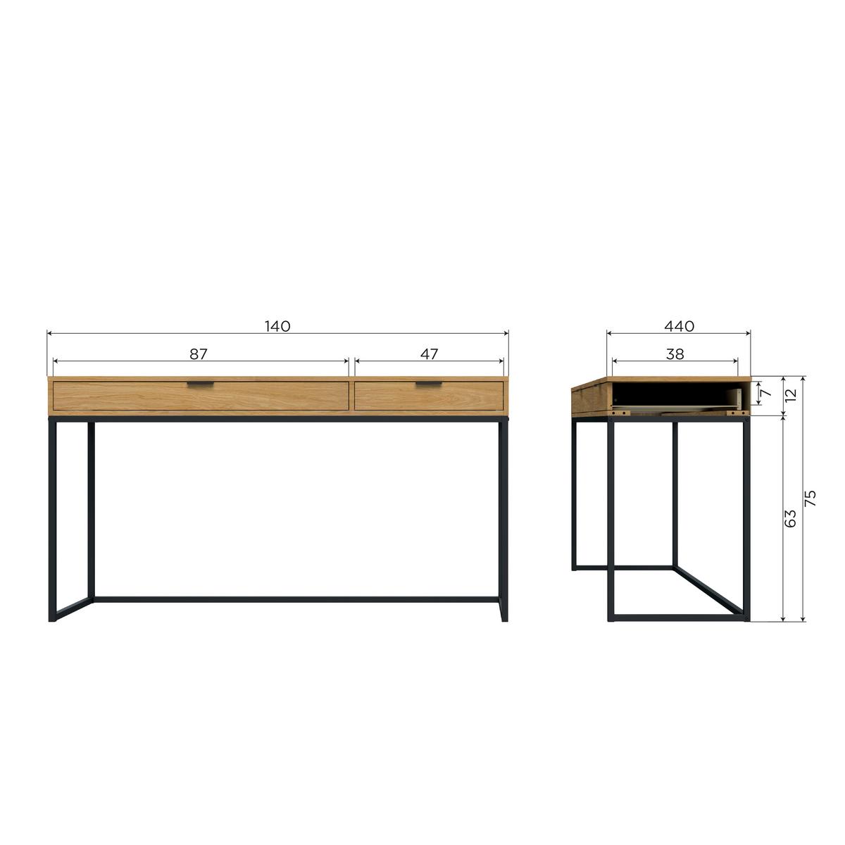 Schreibtisch Silas Eichefarben B: 140 Cm - Eichefarben/Schwarz, Design, Holz/Metall (140/44/75cm) - Livetastic