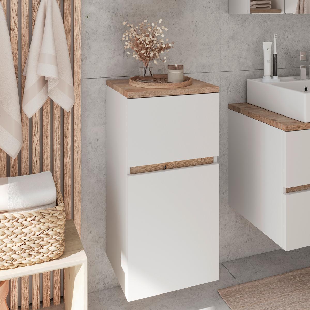 Unterschrank Marbella B: 40 cm Weiß/Eiche Dekor - Weiß, MODERN, Holzwerkstoff (40/81,2/35cm)