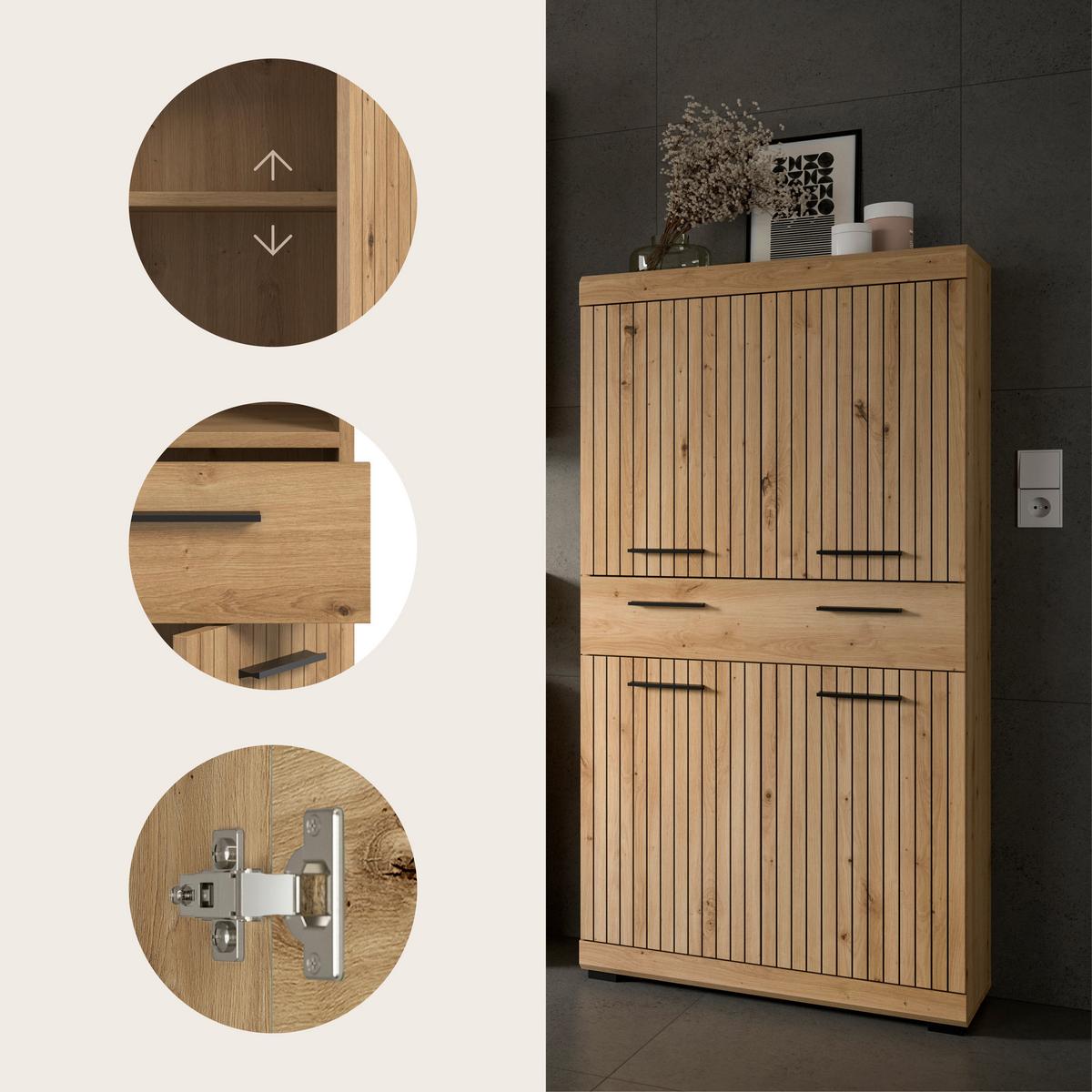 Midischrank Scout Eiche Artisan Dekor B: 74cm - Schwarz/Eiche Artisan, Trend, Holzwerkstoff (74/141/31cm) - MID.YOU