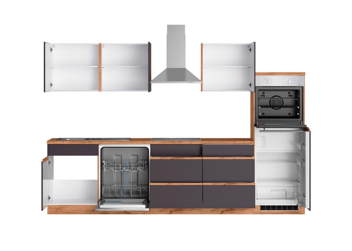 Küchenzeile Turin Mit Geräten B: 300 Cm Grau/eiche Dekor - Eiche Wotan/Grau, Design, Holzwerkstoff (300cm) - Held