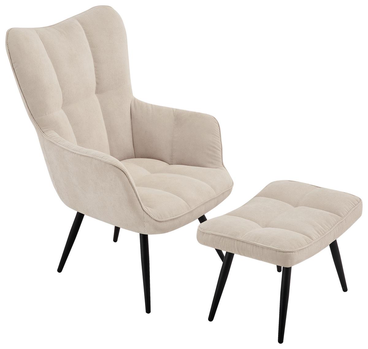 Ohrensessel Hanoi Webstoff Beige, B: 71 cm - Beige/Schwarz, MODERN, Textil/Metall (71/98/83cm)