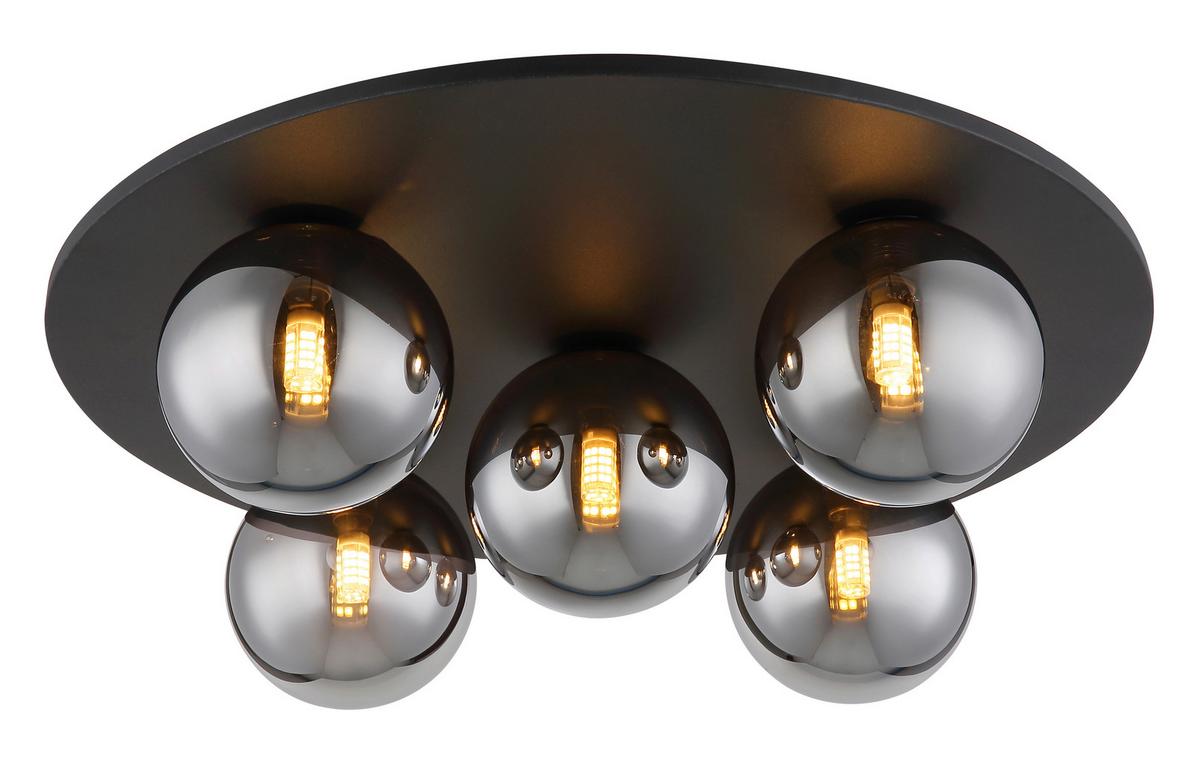 Led-deckenleuchte 56133-5d Riha - Schwarz, Design, Glas/Metall (50/15,5cm) - Globo