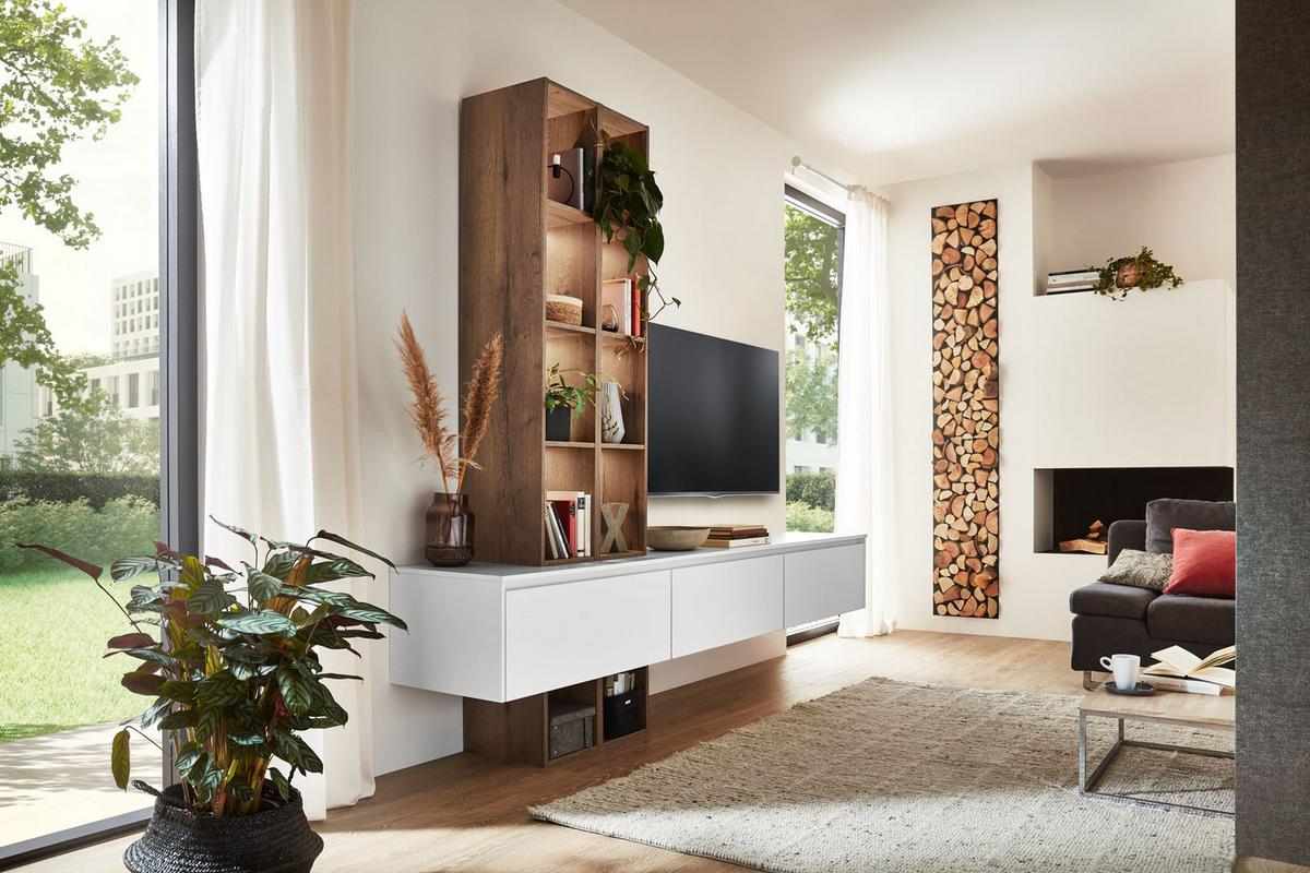 Einbauküche Fontana Frei Planbar Modern, Grifflos - Eichefarben/Anthrazit, MODERN, Holzwerkstoff - Vertico