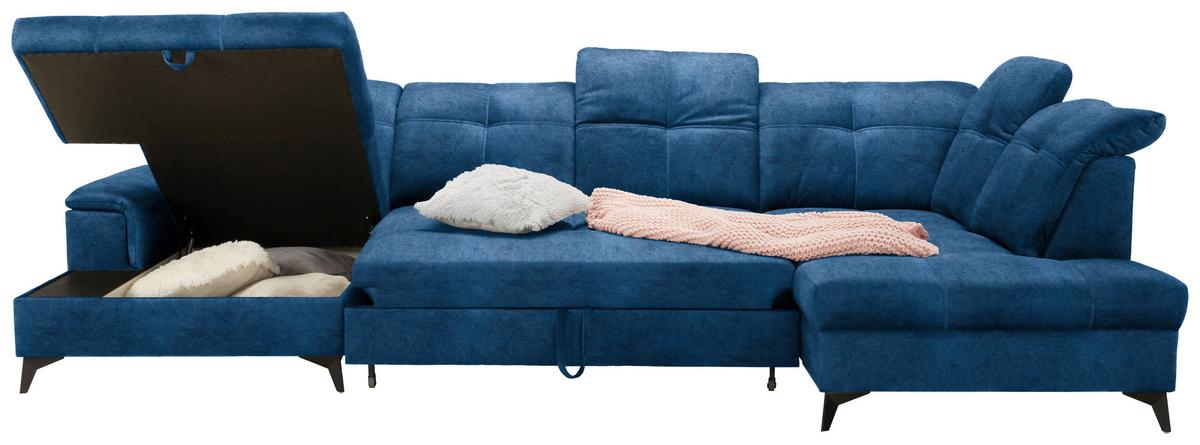 Rohová sedačka U SIERRA, pravá, modrá CLOUD - modrá/černá, Moderní, kov/textil (181/364/230cm) - Mömax