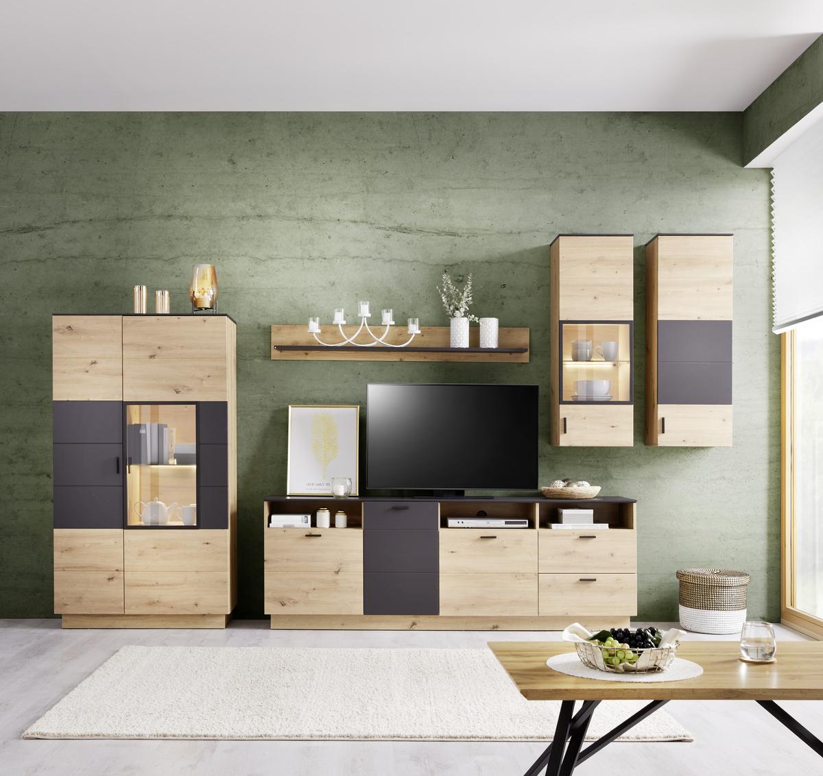 Wohnkombination Modern 5 Tlg. Tonale 4, Eiche Dekor/grau - MODERN (333,9/207,6/40cm)