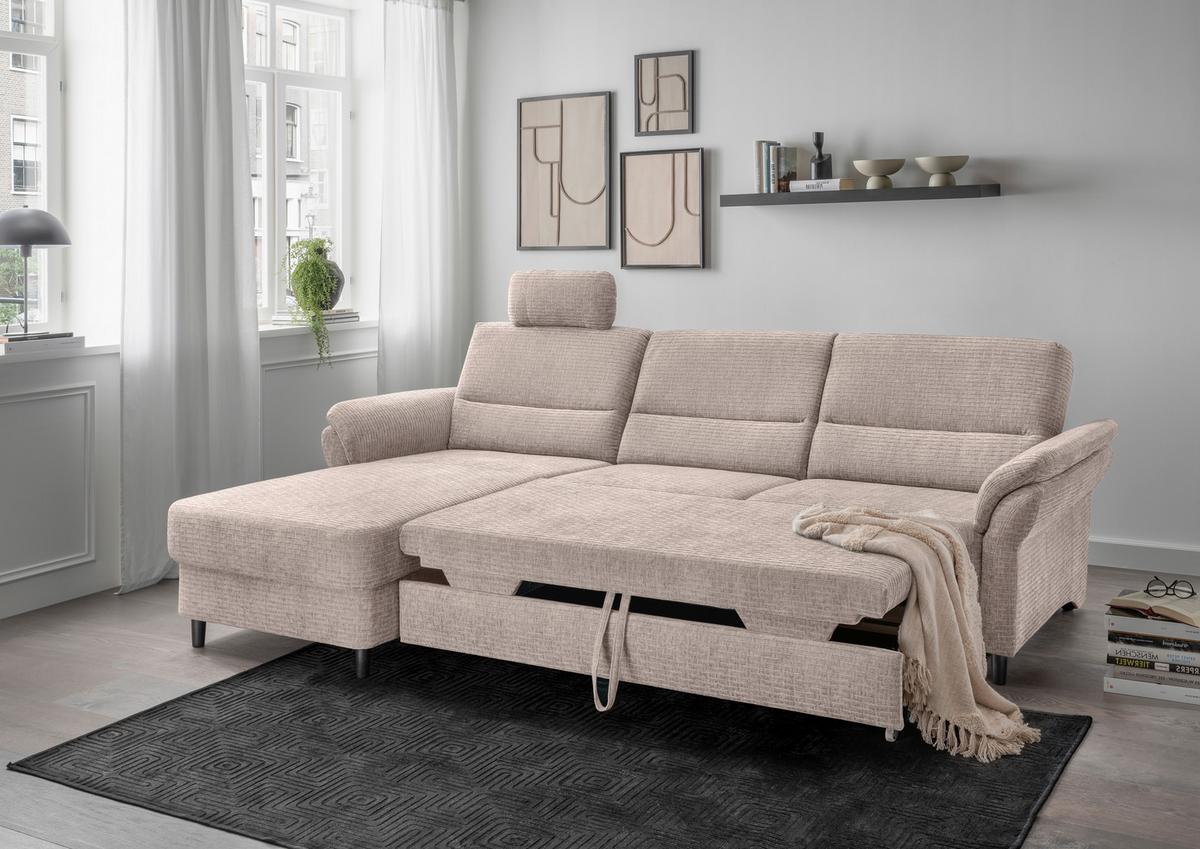 Ecksofa Cavoli, Beige S: 176x279 cm - Beige/Schwarz, MODERN, Textil (176/279cm) - Livetastic