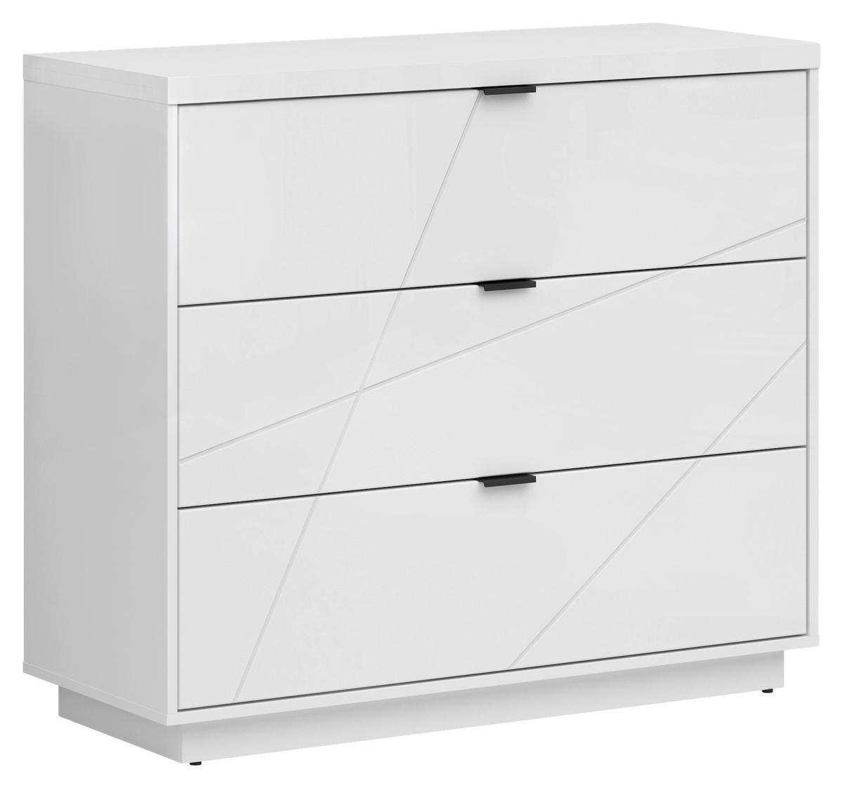 Kommode 106 cm Forn, Weiß - Weiß Hochglanz/Schwarz, MODERN, Holzwerkstoff (106/93/42,5cm) - MID.YOU