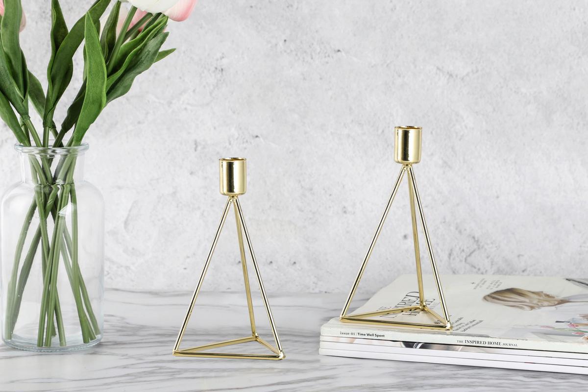 Kerzenständer-Set Eisen für Stabkerzen 2-teilig - Goldfarben, Basics, Metall (9,5/16,5cm) - Echtwerk