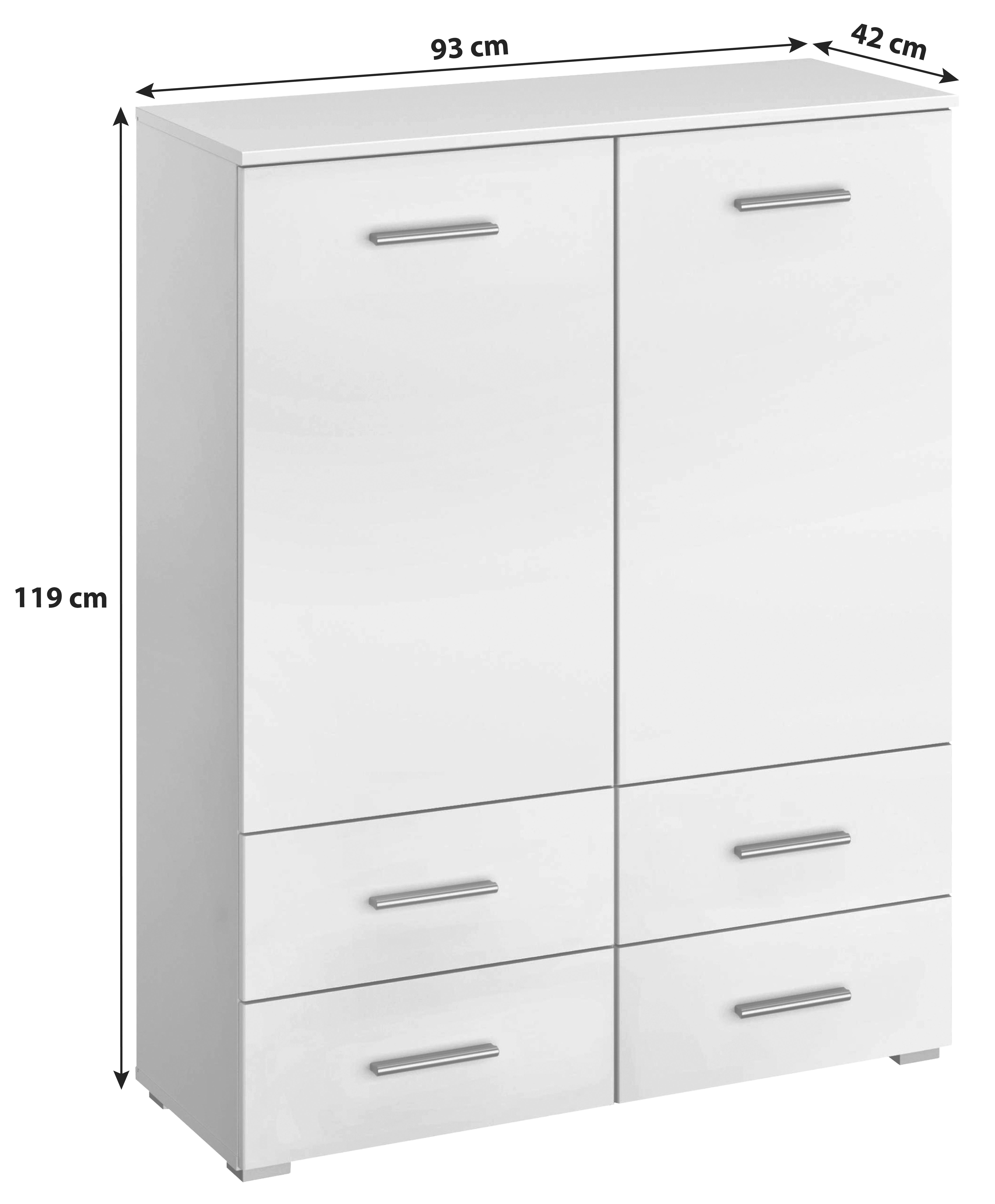 Kommode 93cm Scala, Weiß - Alufarben/Weiß, KONVENTIONELL, Holzwerkstoff (93/119/42cm) - Rauch Möbel