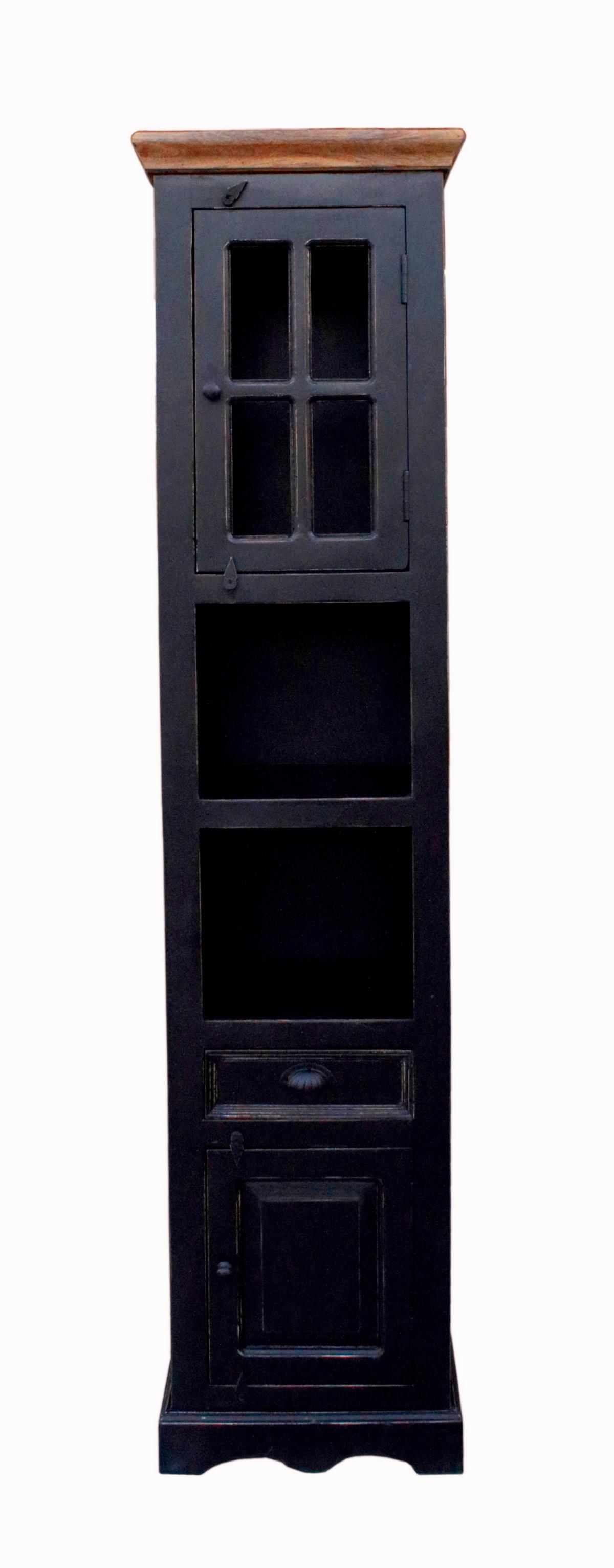 HOCHSCHRANK Honig/Schwarz B: 44cm - Schwarz/Honig, Design, Glas/Holz (44/188/35cm) - MID.YOU