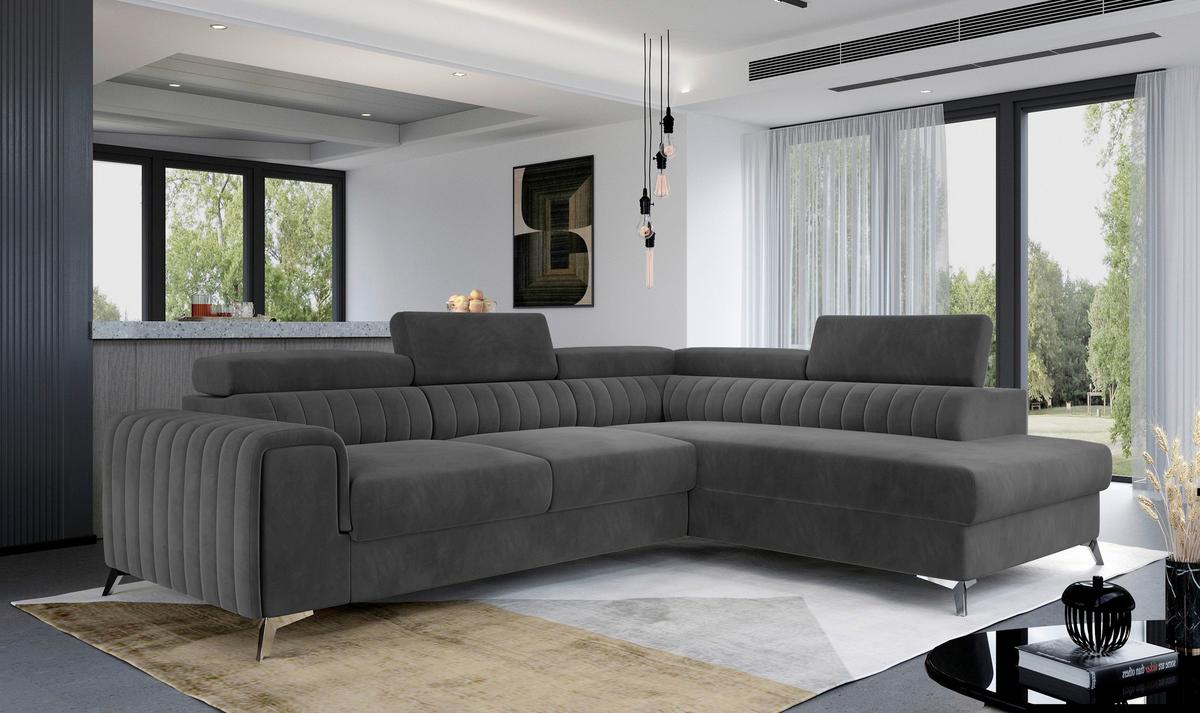Ecksofa Laurence Anthrazit S:278x205cm - Anthrazit/Silberfarben, Design, Textil (278/205cm) - MID.YOU