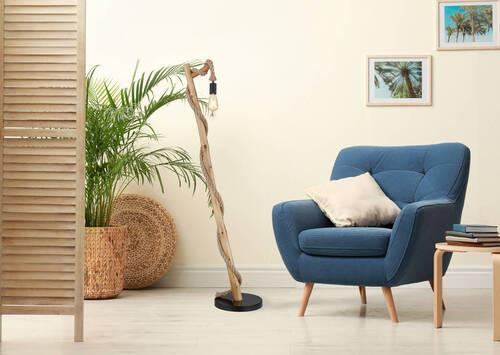 Stehleuchte 69029s - Schwarz/Braun, Natur, Naturmaterialien/Holz (42,5/30/150cm) - Globo