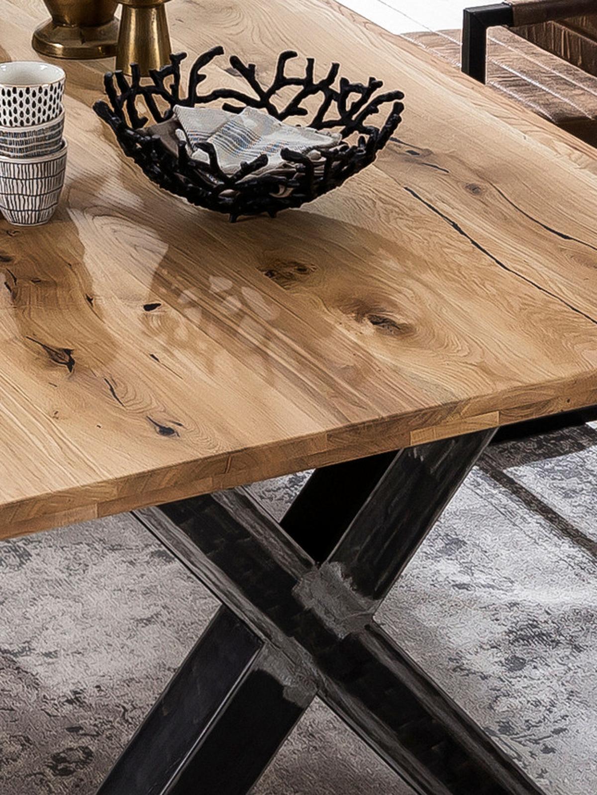 ESSTISCH Schwarz/Naturfarben L: 180cm - Schwarz/Naturfarben, MODERN, Holz/Metall (180/100/75cm) - MID.YOU