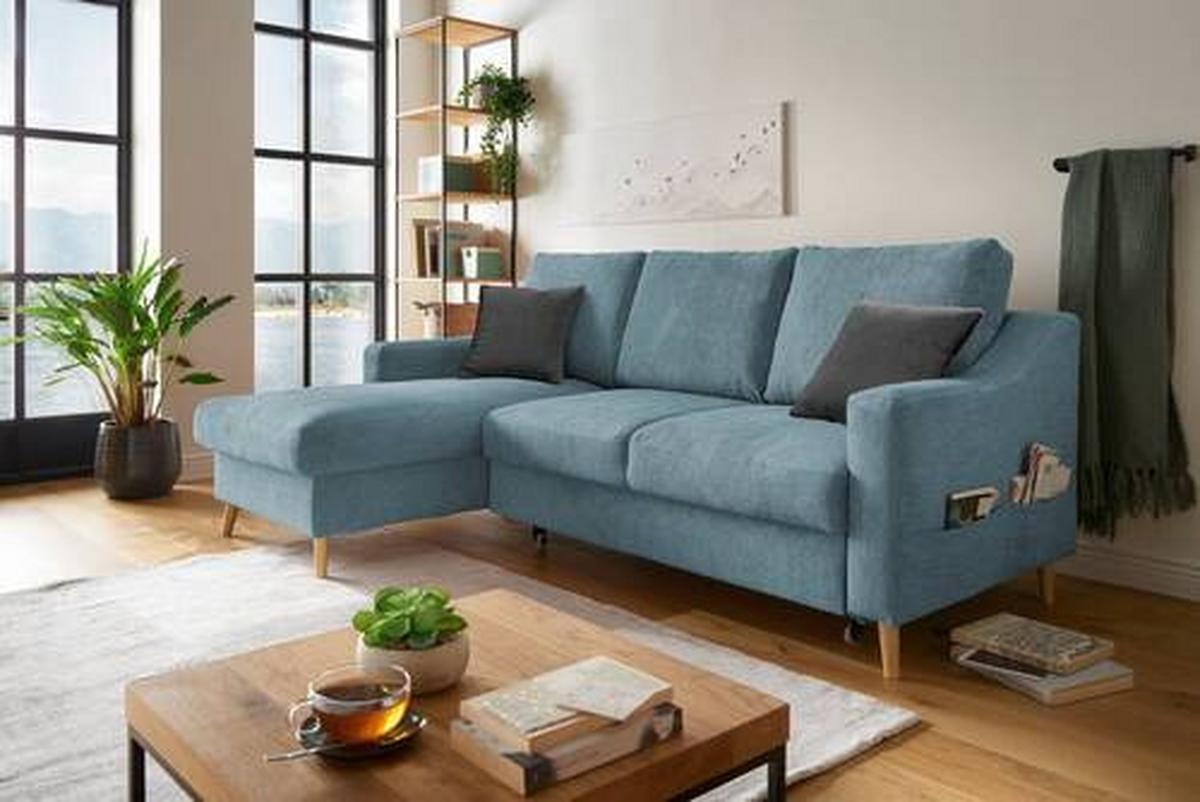 Ecksofa mit Bettkasten Valentina Blau Massiv - Blau/Schwarz, Design, Textil (150/228cm) - MID.YOU