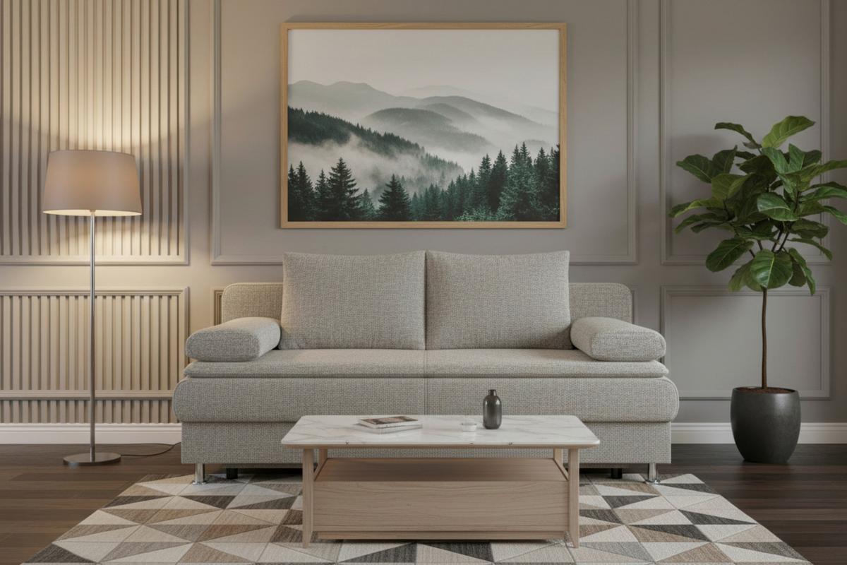 Rozkládací pohovka KEN, béžová, lůžko a úl.prostor - černá/barvy chromu, Design, kompozitní dřevo/textil (200/92/90cm)