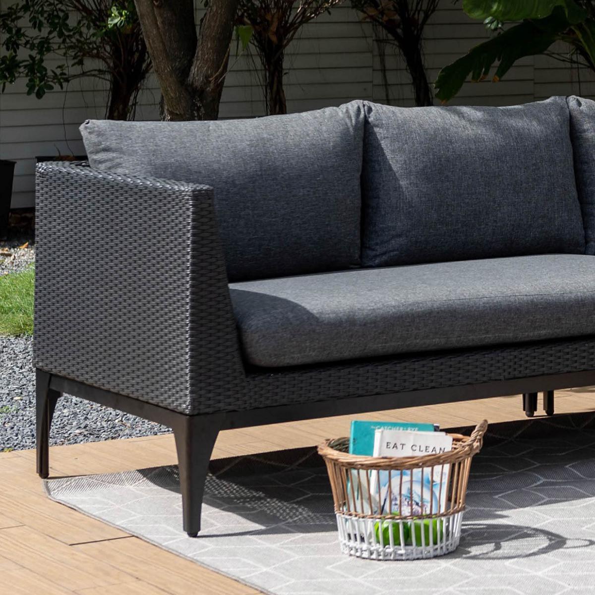 Loungesofa Infinity Aus Kunststoffgeflecht mit Kissen - Anthrazit/Schwarz, Basics, Kunststoff/Metall (227/58/83cm)