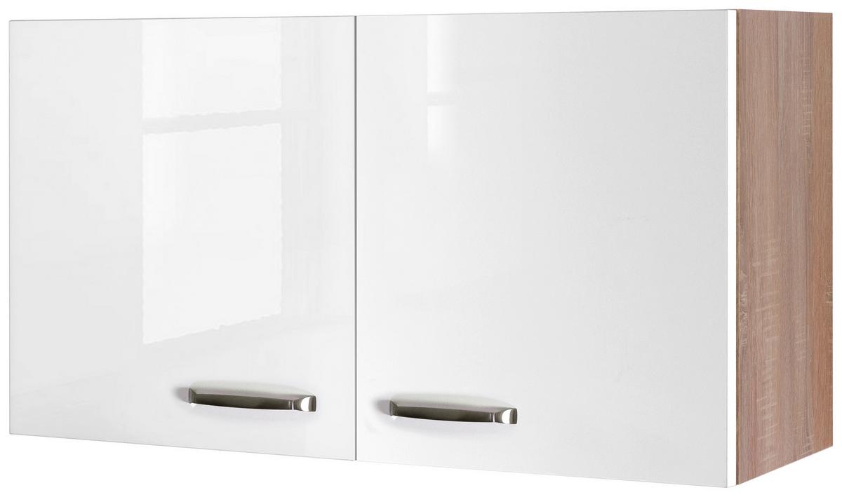 Kuchynská skrinka VENEZIA - VALERO biela 100cm - biela s vysokým leskom/farba ušľachtilej ocele, Modern, kov/kompozitné drevo (100/54,8/32cm) - FlexWell