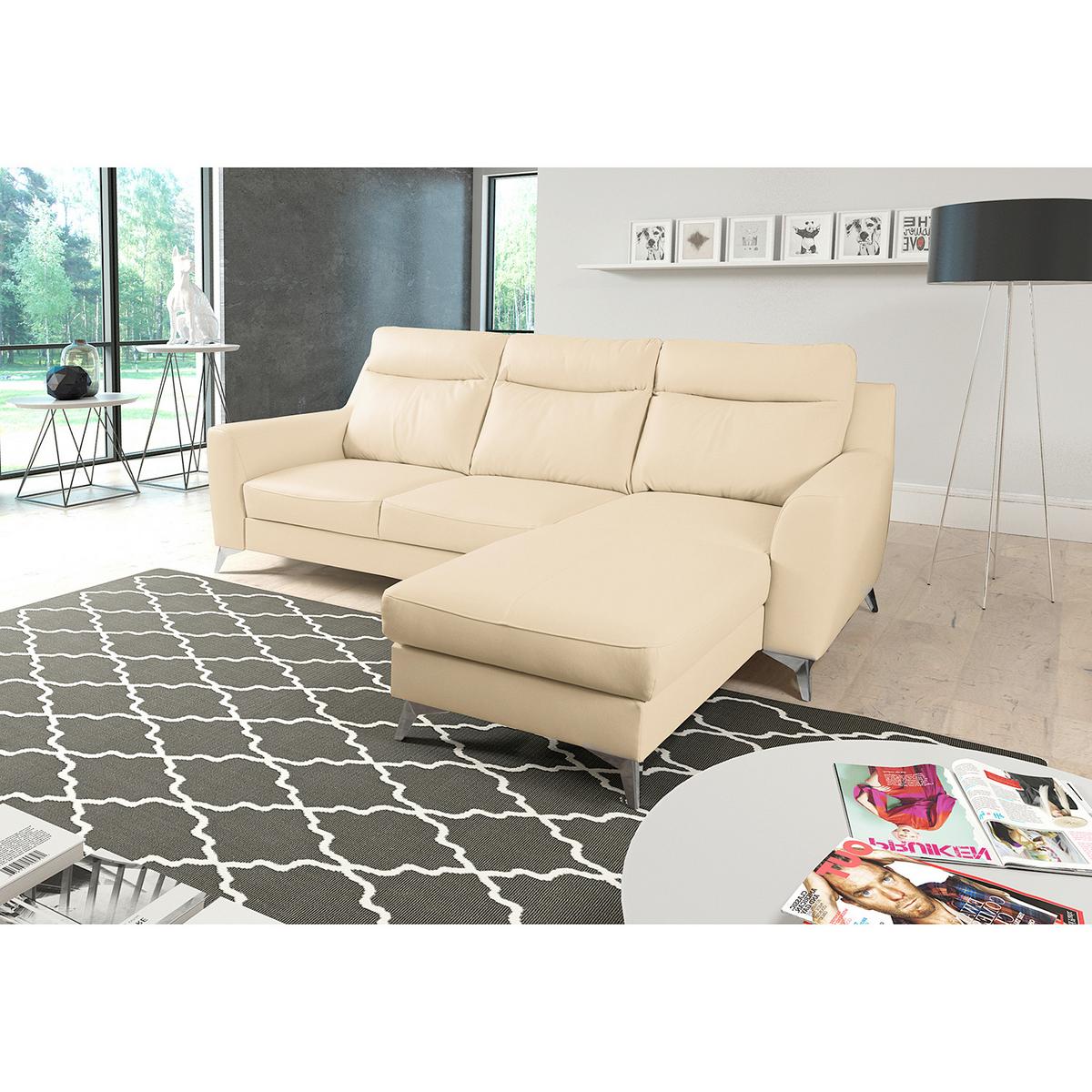Ecksofa Gio Beige S: 236x168 Cm - Chromfarben/Beige, Design, Leder/Textil (236/168cm) - Livetastic