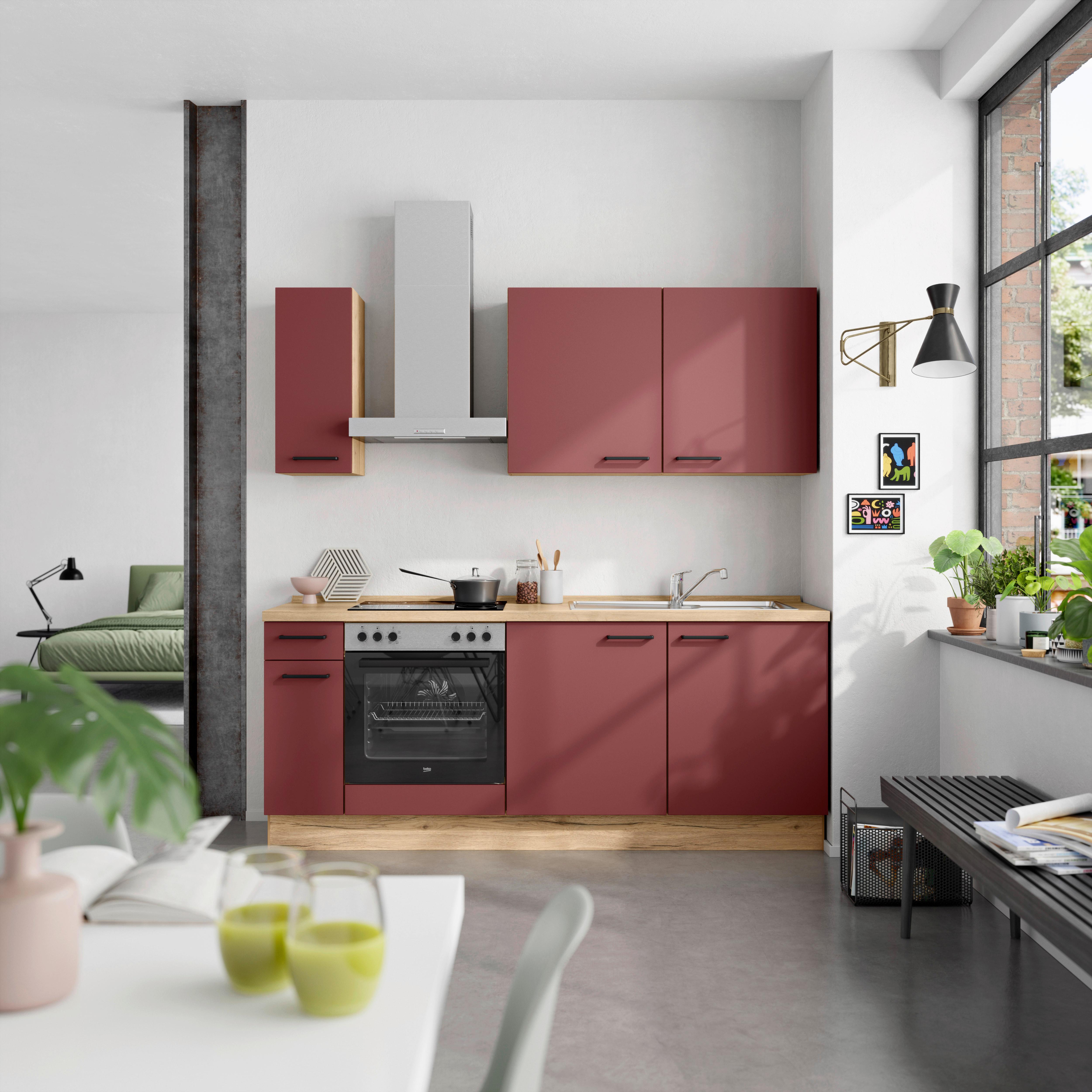 Küchenleerblock Easytouch Low-Line, L5 Links - Eichefarben/Rot, MODERN, Holzwerkstoff (210cm) - Nobilia