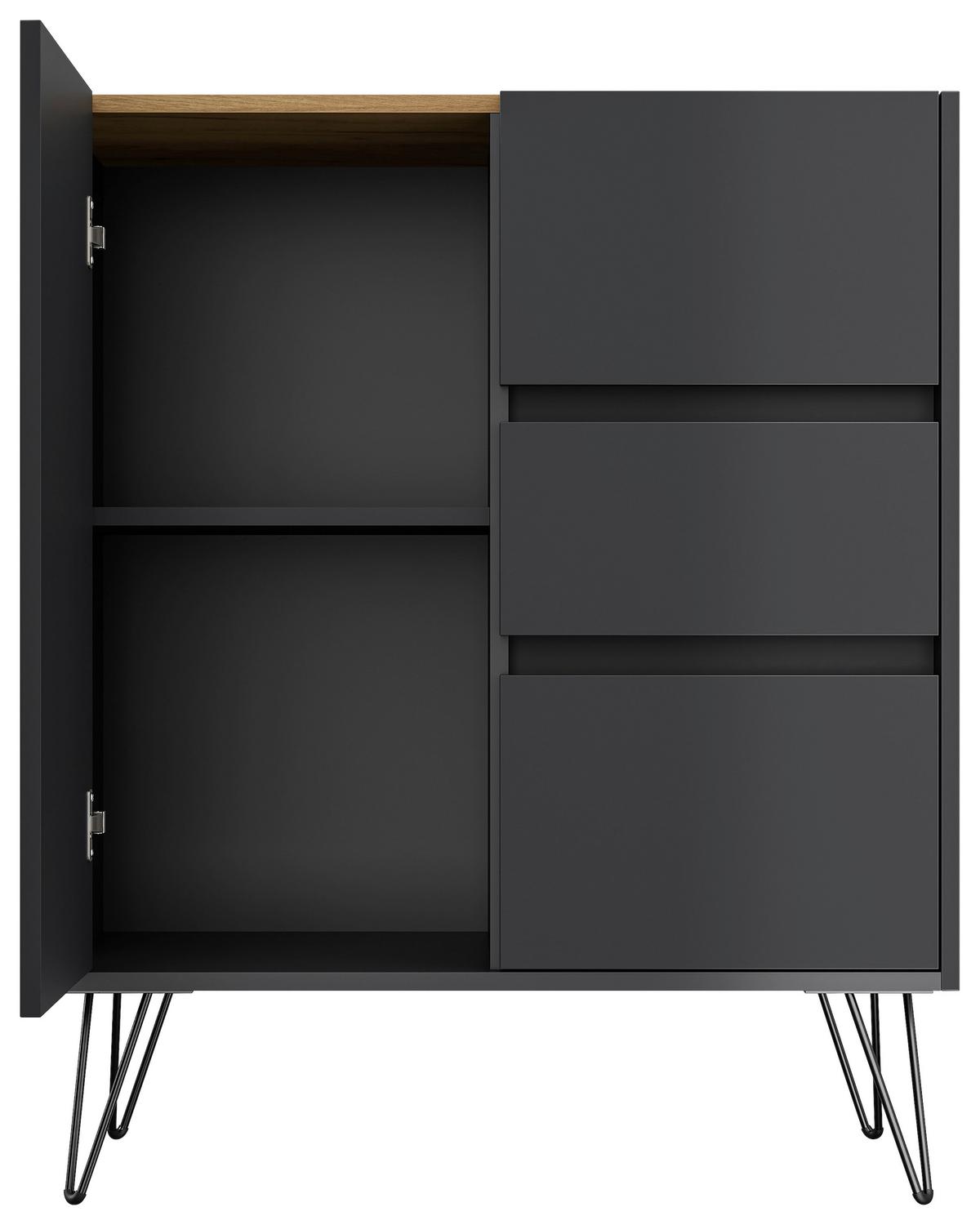 Sideboard Posseik Industrial Graphitfarben/Eichef. B: 76 cm - Eichefarben/Schwarz, Design, Holzwerkstoff (76/93,6/42cm) - P & B