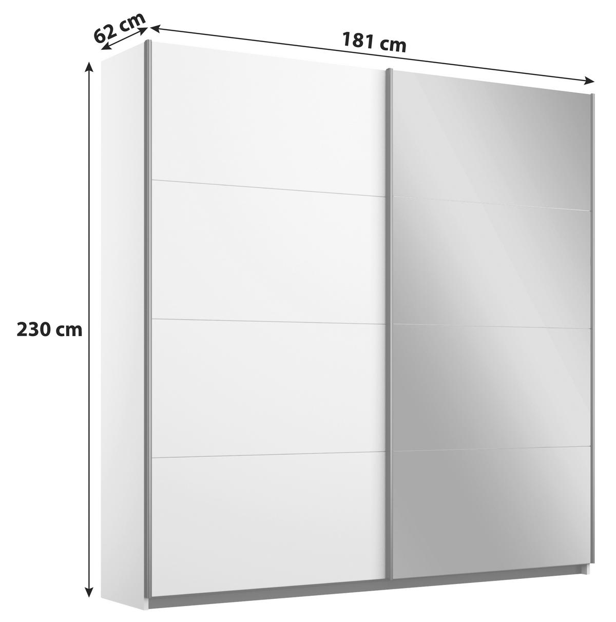 Schwebetürenschrank M. Spiegel 181cm Belluno, Weiß Dekor - Weiß, MODERN, Holzwerkstoff (181/230/62cm) - Rauch Möbel
