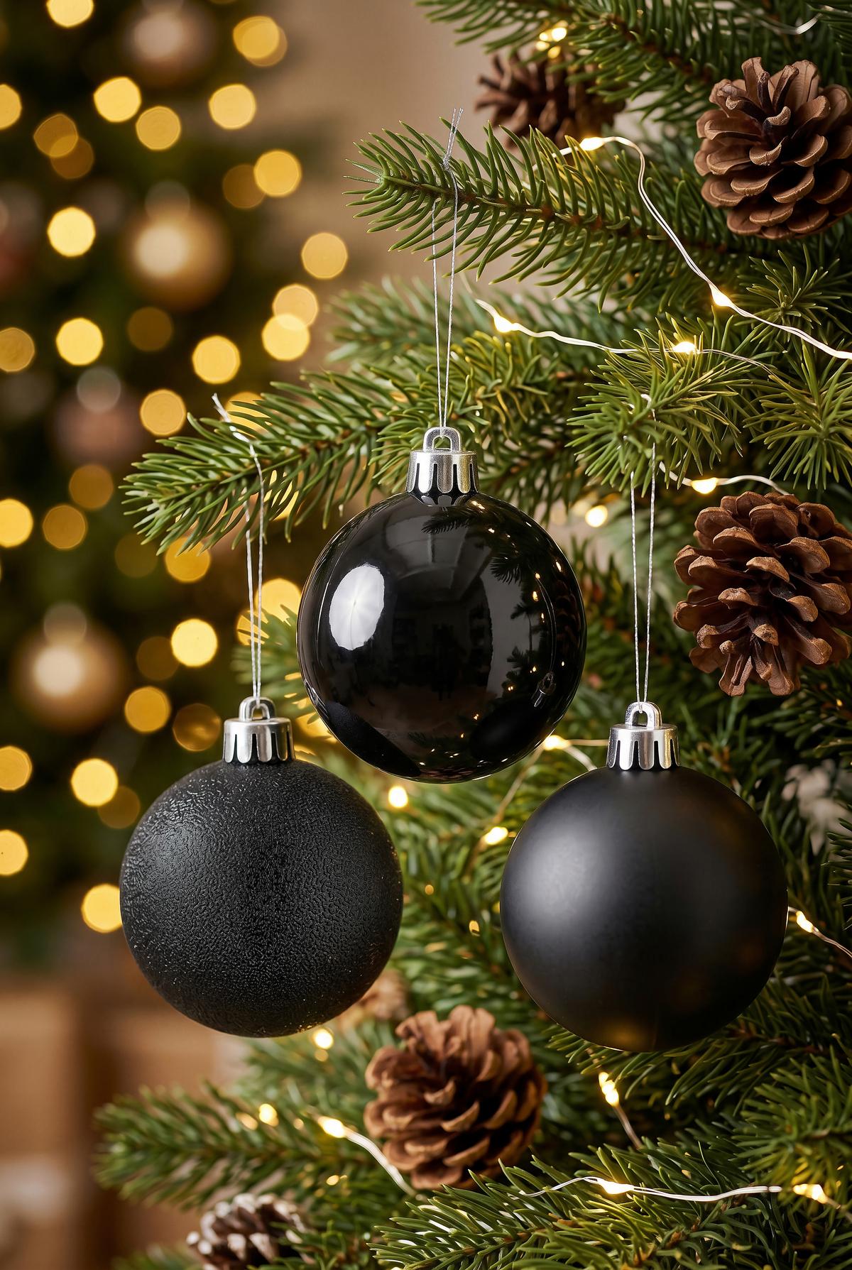 CHRISTBAUMKUGEL-SET Nadja, Schwarz, 30-teilig - Schwarz, KONVENTIONELL, Kunststoff (6cm) - Luca Bessoni