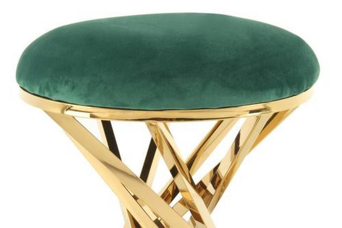 Hocker Golden Samt/Edelstahl Sitz Gepolstert H: 49cm - Goldfarben/Grün, Trend, Textil/Metall (40/49/40cm) - Kayoom