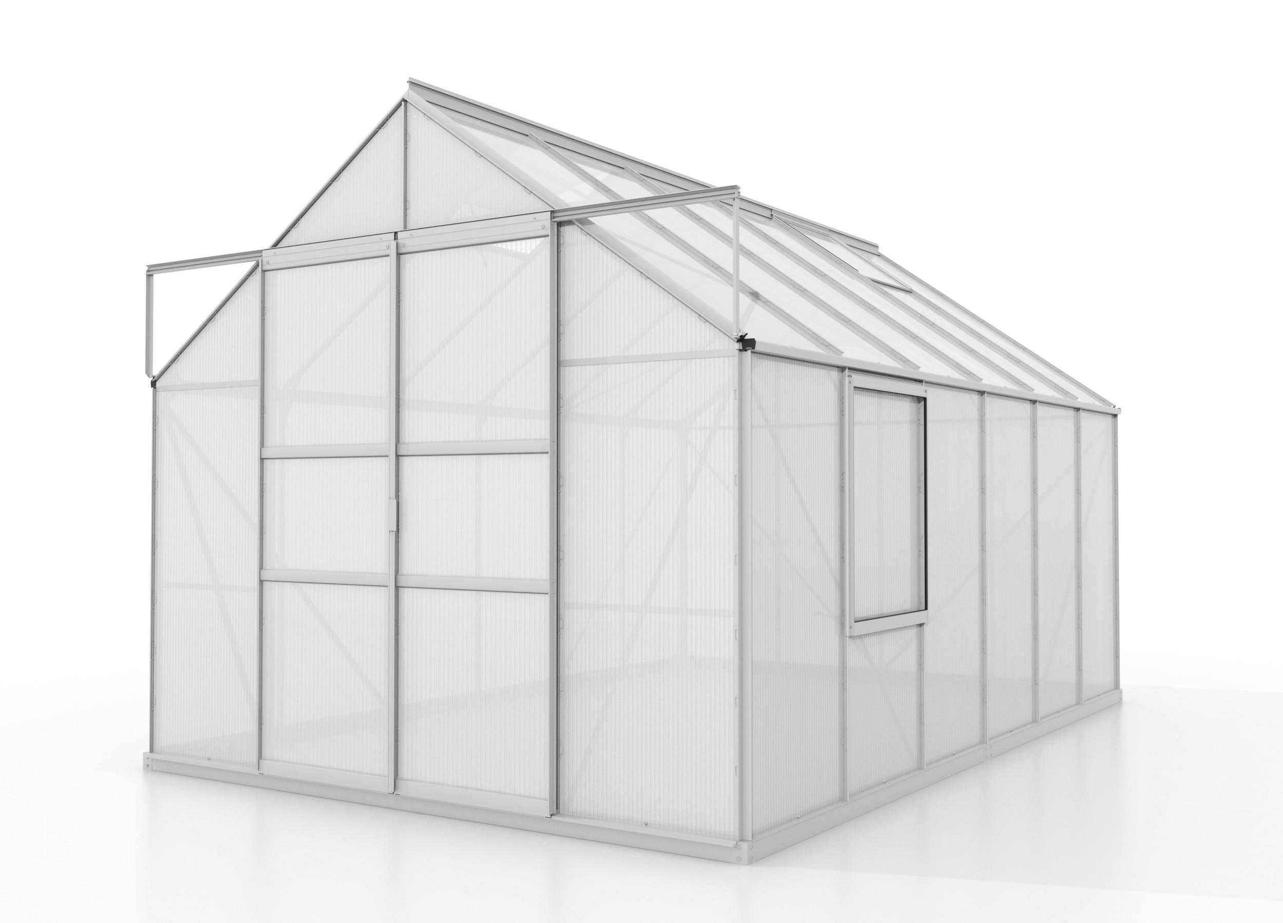 Gewächshausbausatz Meridian 2 9900  9,9 M2 Kunstoff/Metall - Alufarben, Basics, Kunststoff/Metall (257/231,8/383cm)