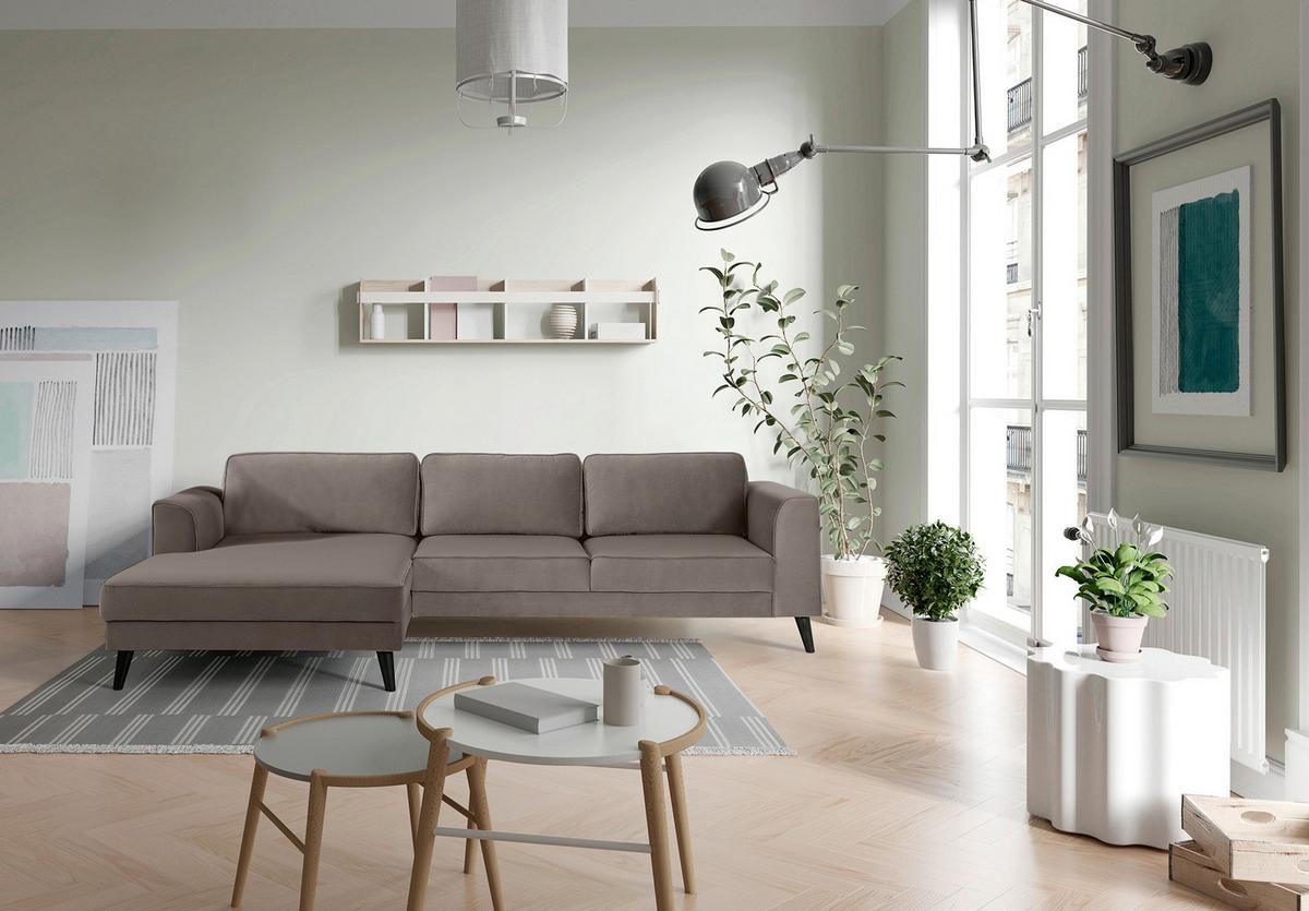 Ecksofa Lumber Jack Taupe Velours 167x277cm - Taupe/Wengefarben, MODERN, Textil (167/277cm) - Trendmanufaktur