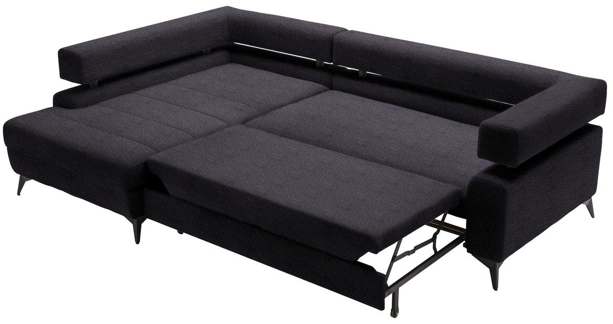 Rohová sedačka ROSALIE, levá s úložným prostorem a lůžkem - černá, Konvenční, kov/textil (184/265cm)