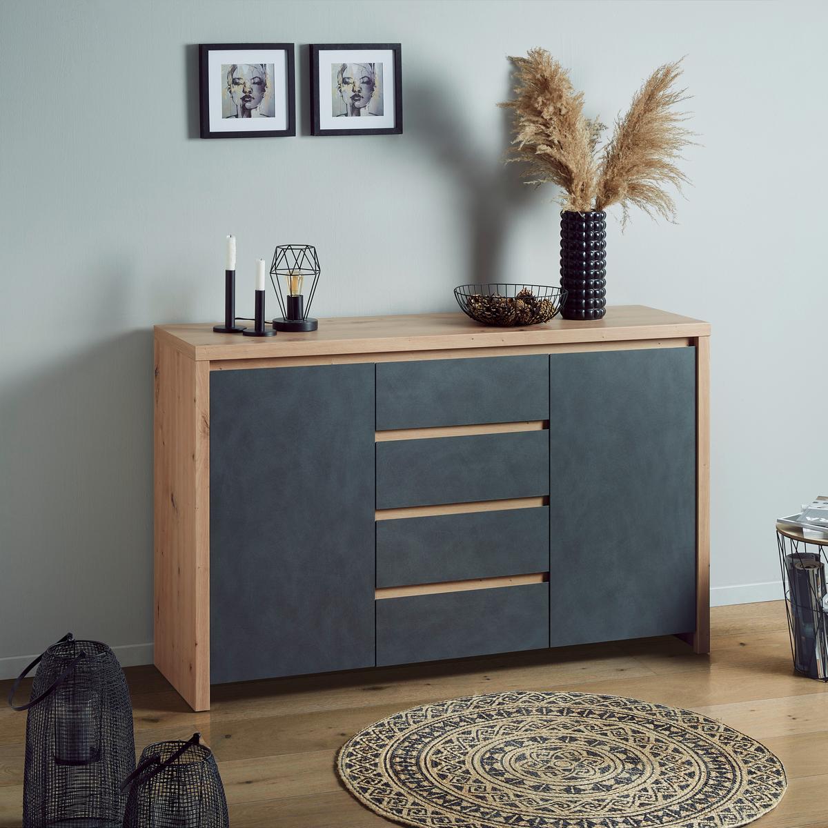 Kommode B: 143 cm Mit 2 Türen Larios, Graphitfarben/Eiche Dekor - Graphitfarben/Eiche Artisan, MODERN, Holzwerkstoff (143/91/40cm)