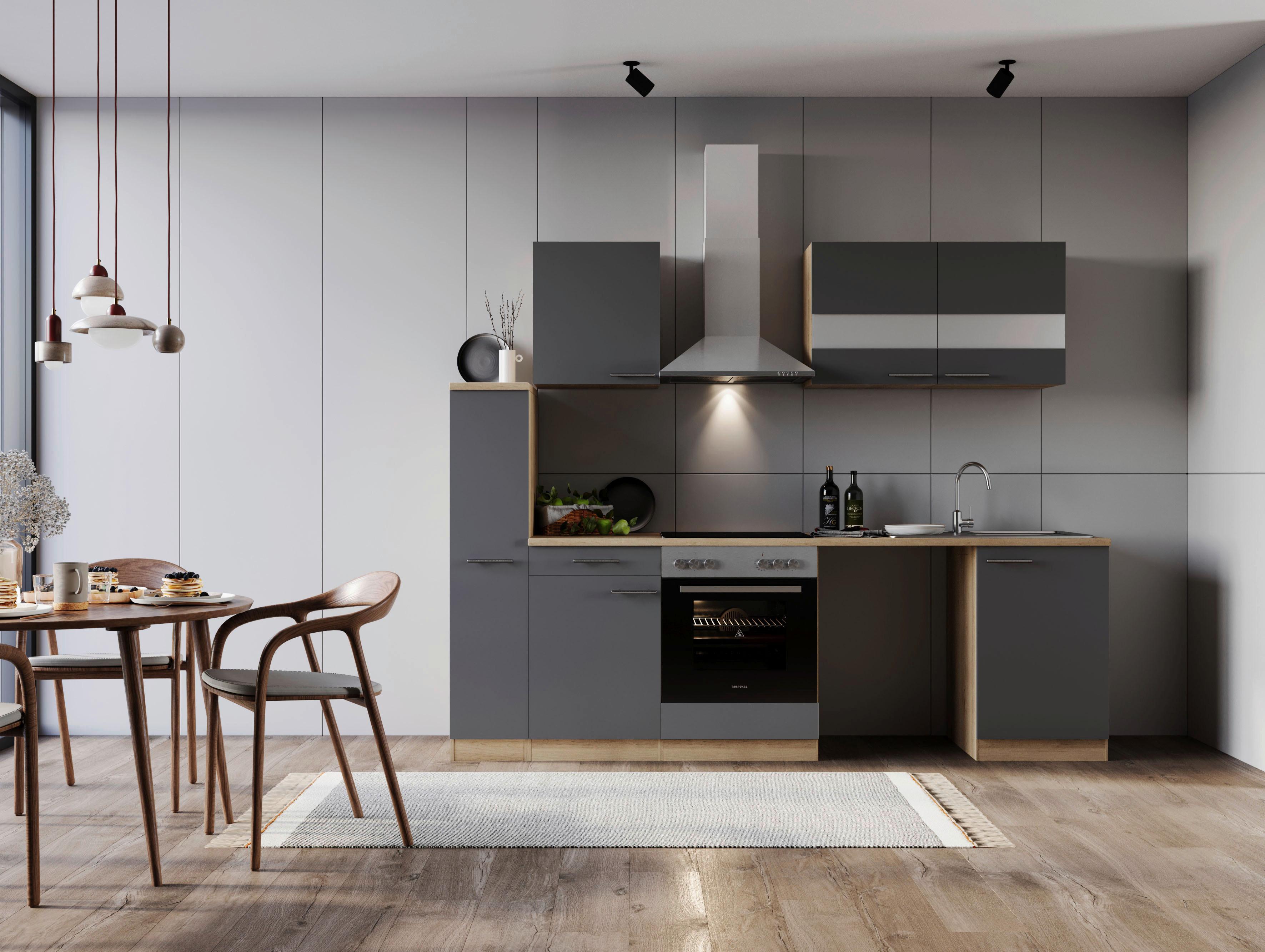 Küchenblock Merle Grau B: 250 Cm - Eichefarben/Grau, Basics, Glas/Holzwerkstoff (250cm) - Respekta