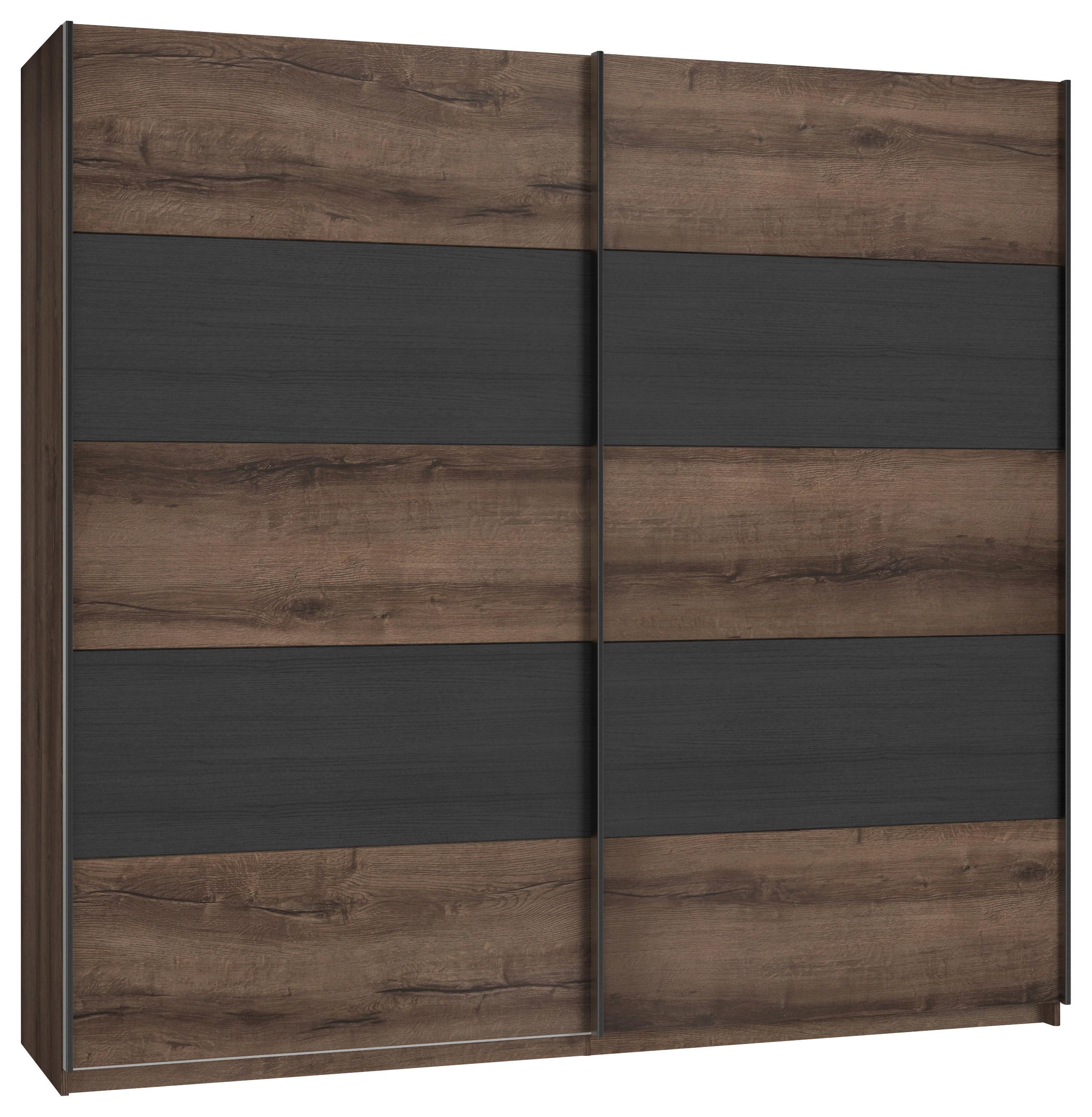 Tolóajtós Szekrény Chilly 220/210 Cm - tölgyfa színű/fekete, Lifestyle, műanyag/faalapú anyag (220,1/209,7/61,2cm)