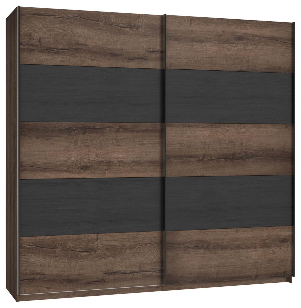 Tolóajtós Szekrény Chilly 220/210 Cm - tölgyfa színű/fekete, Lifestyle, műanyag/faalapú anyag (220,1/209,7/61,2cm)