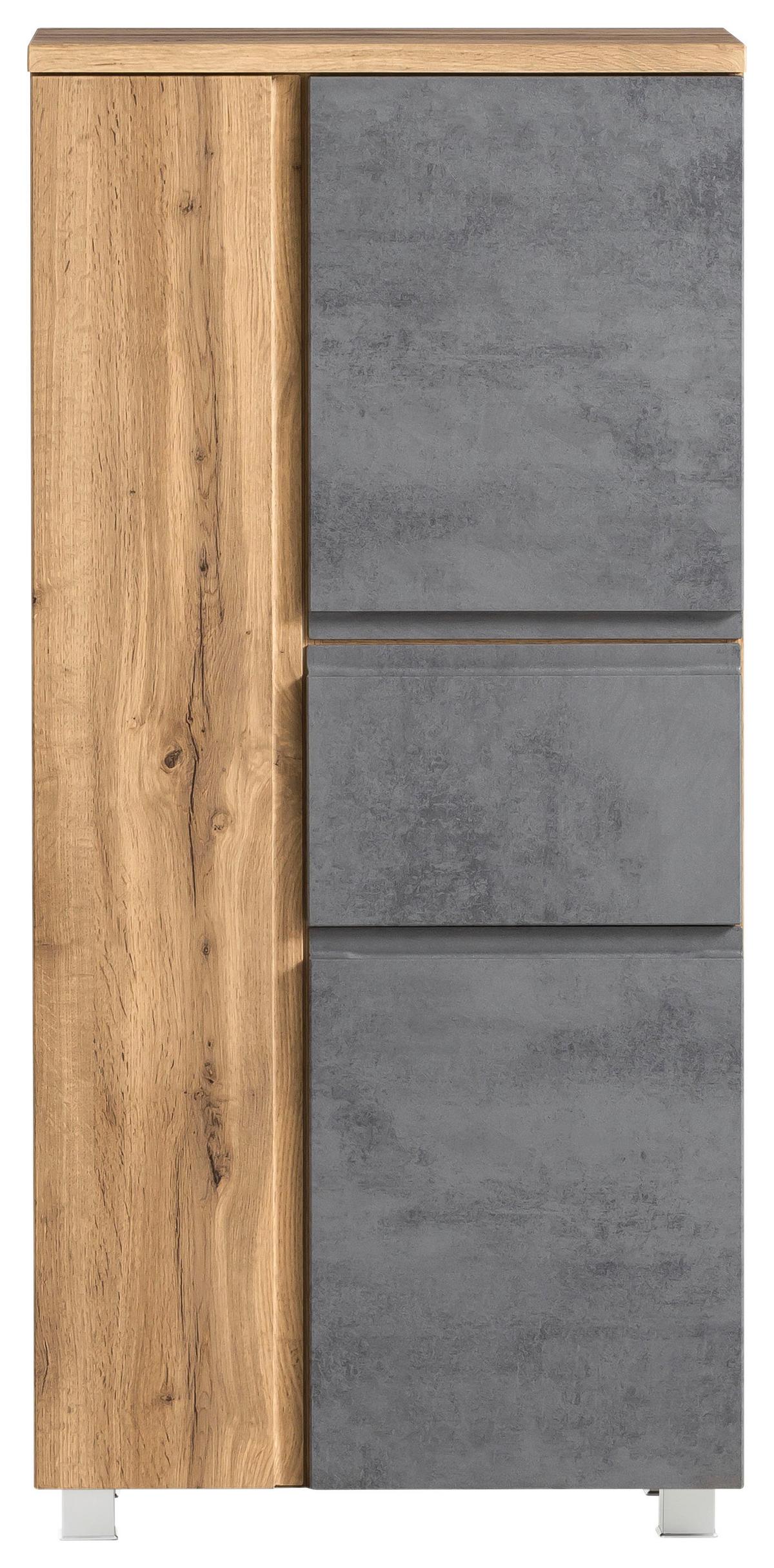 Midischrank Verese B: 65 cm Hellgrau/Eiche Wotan - Silberfarben/Eiche Wotan, MODERN, Holzwerkstoff (65/130/35cm) - Held