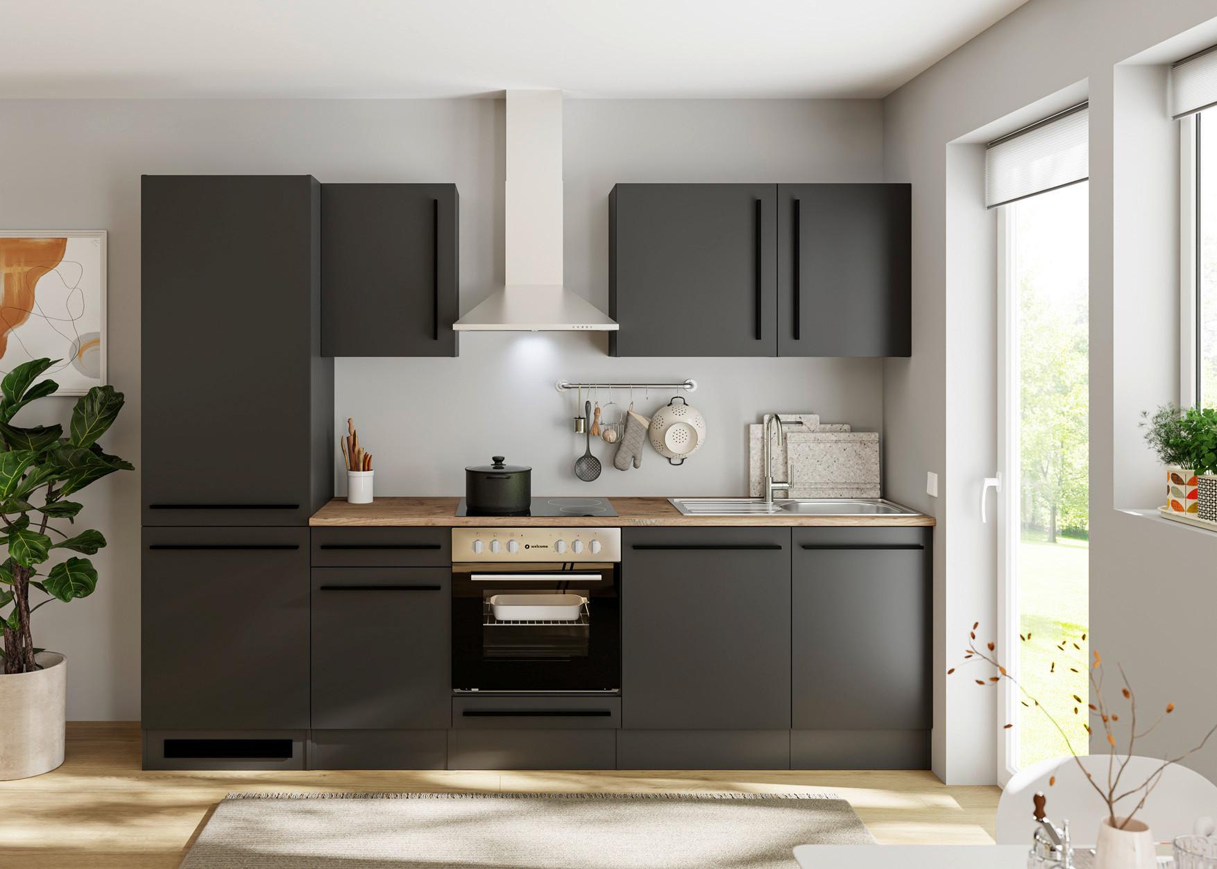 Küchenblock Jazz 8 280 Schwarz B: 280 cm - Eichefarben/Anthrazit, LIFESTYLE, Holzwerkstoff (280cm) - P & B