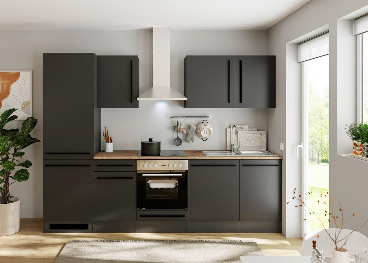 Küchenblock Jazz 8 280 Schwarz B: 280 cm - Eichefarben/Anthrazit, LIFESTYLE, Holzwerkstoff (280cm) - P & B