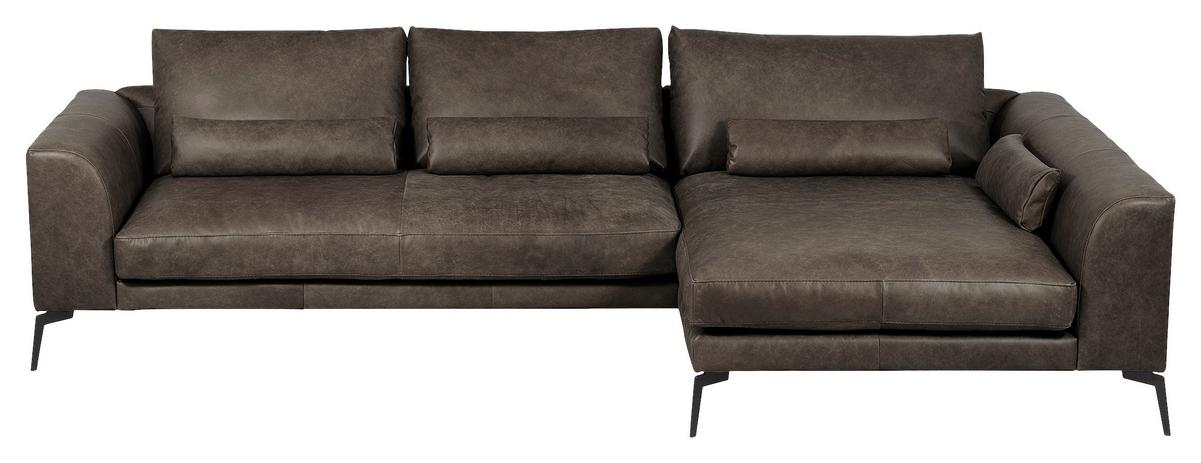 Ecksofa Berlin Fango S: 313 cm - Fango/Schwarz, Design, Leder (313/172cm) - Livetastic