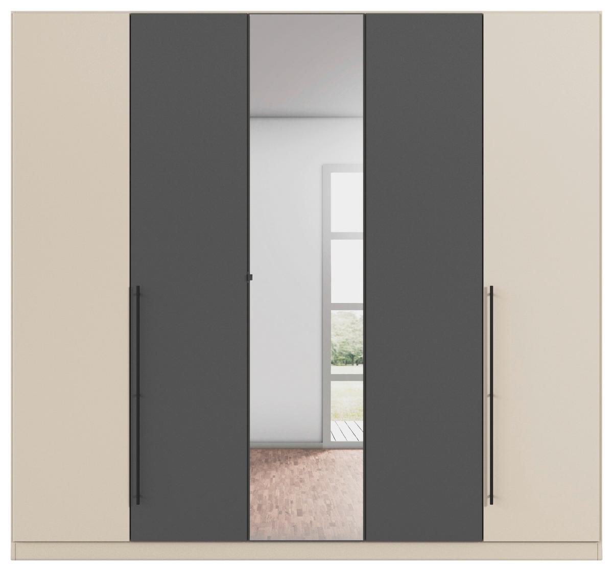 Kleiderschrank Safari mit Spiegel B: 226 cm - Champagner/Grau, KONVENTIONELL, Holzwerkstoff (226/229/54cm)