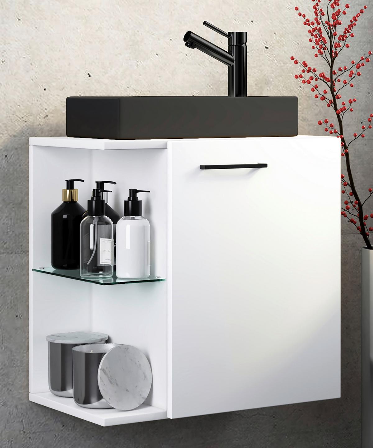 Waschtischkombi Hausa Bl - Schwarz/Weiß, MODERN, Glas/Keramik (52cm) - MID.YOU