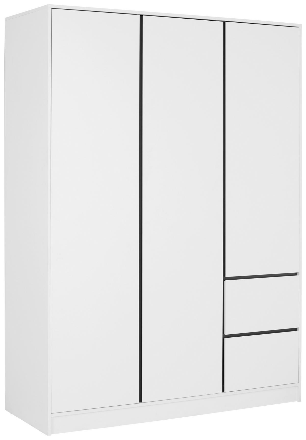 Drehtürenschrank grifflos 146,8 cm Basit Weiß Dekor - Weiß, KONVENTIONELL, Holzwerkstoff (146,8/205,5/56,6cm)