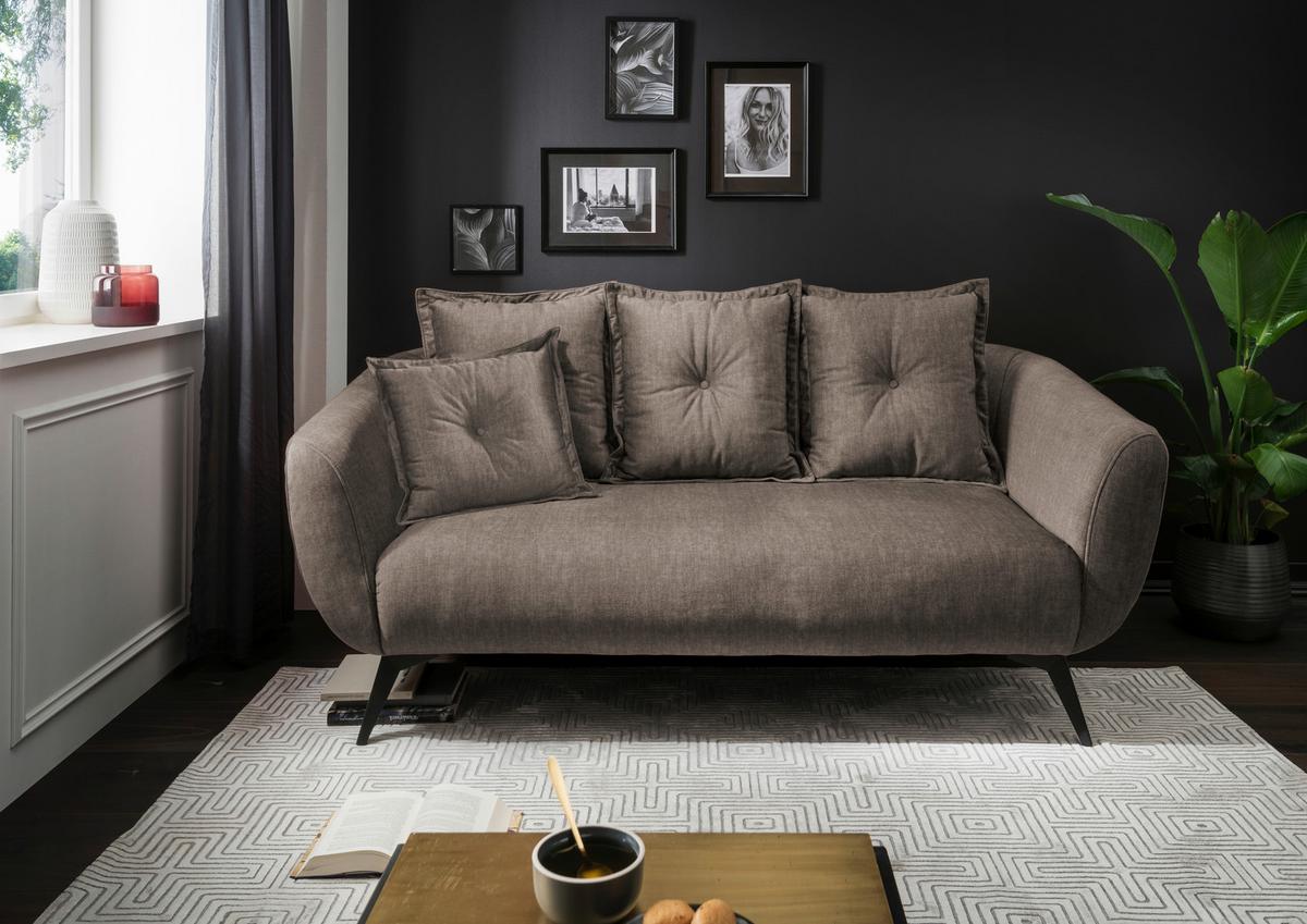 2,5-sitzer-sofa Baggio Mit Kissen Braun - Schwarz/Braun, MODERN, Holz/Textil (196/94/103cm) - Livetastic