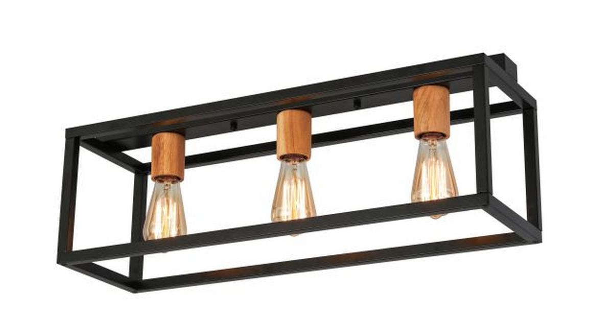 Deckenleuchte Celine L: 65 cm 3-Flammig mit Eiche Echtholz - Schwarz, ROMANTIK / LANDHAUS, Holz/Metall (65/20/23cm) - James Wood
