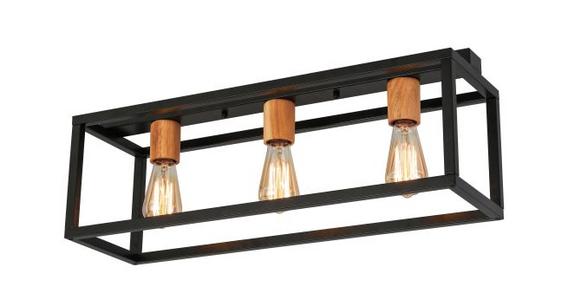 Deckenleuchte Celine L: 65 Cm 3-Flammig Mit Eiche Echtholz - Schwarz, ROMANTIK / LANDHAUS, Holz/Metall (65/20/23cm) - James Wood