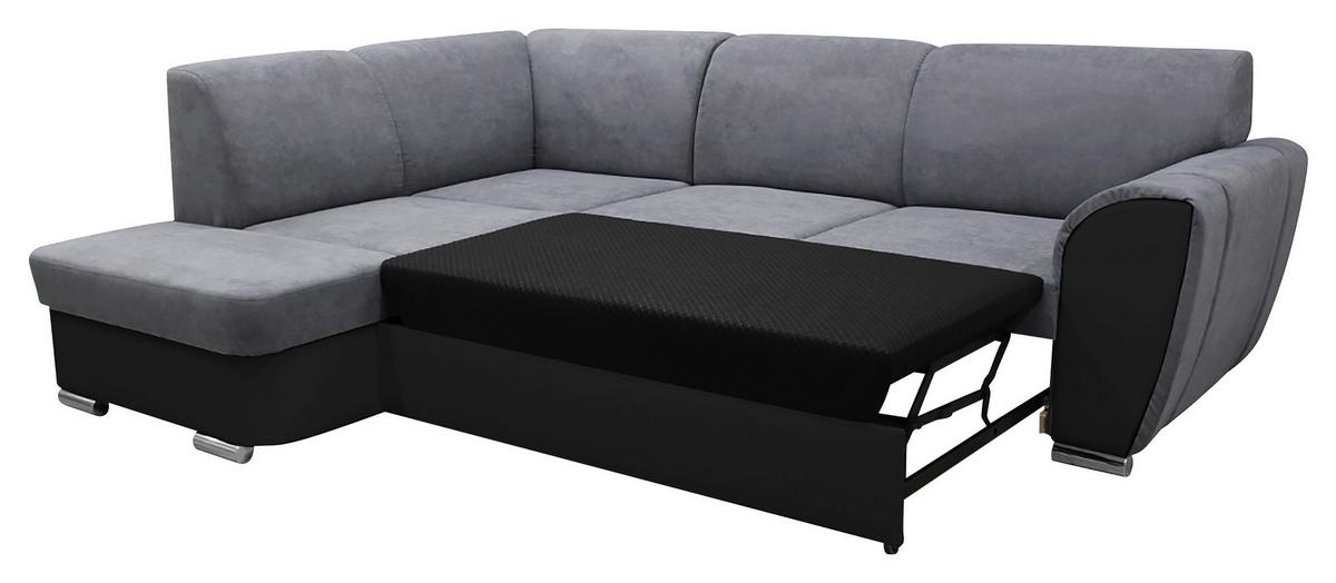 Ecksofa Mit Bettkasten Doris Rücken Echt Grau/schwarz - Silberfarben/Schwarz, Design, Textil (196/255cm) - MID.YOU