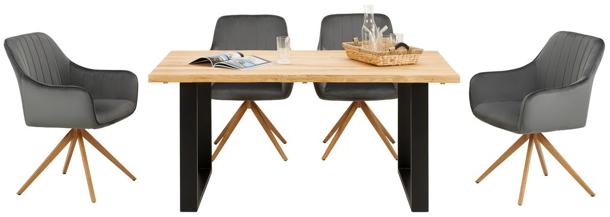 Esstisch Wood 160x75 Cm Eiche - Schwarz/Naturfarben, KONVENTIONELL, Holz/Metall (160/75/90cm) - James Wood